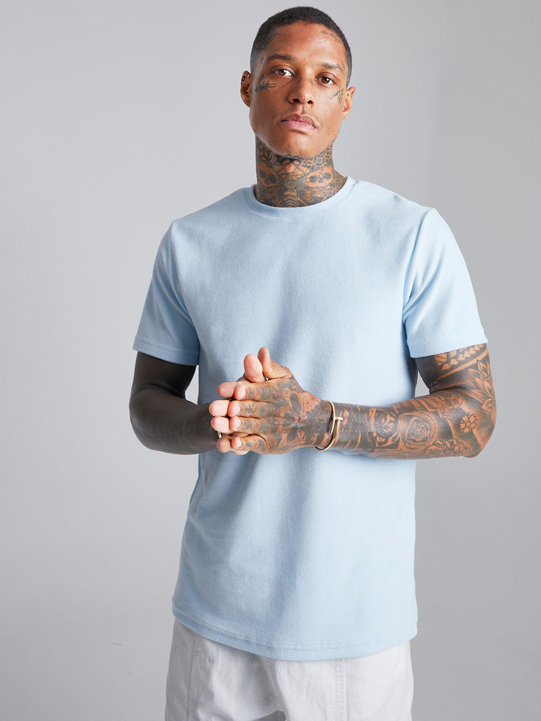 

boohooMAN Velour Slim Fit T-shirt, Blue