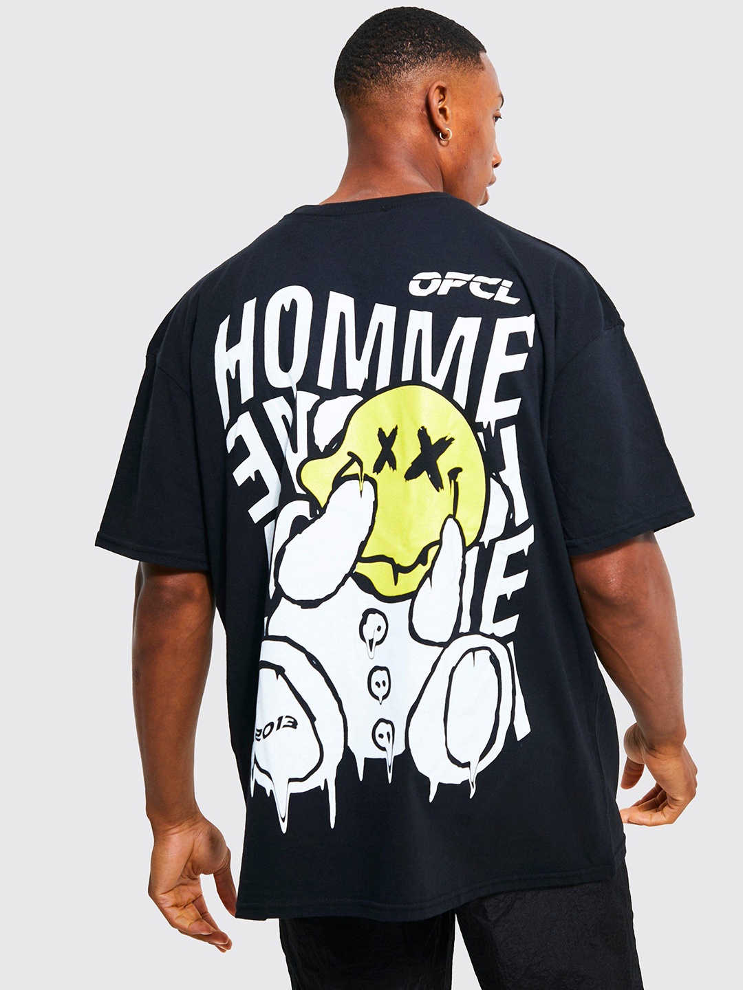 

boohooMAN Typography Printed Back Pure Cotton Oversized T-shirt, Navy blue