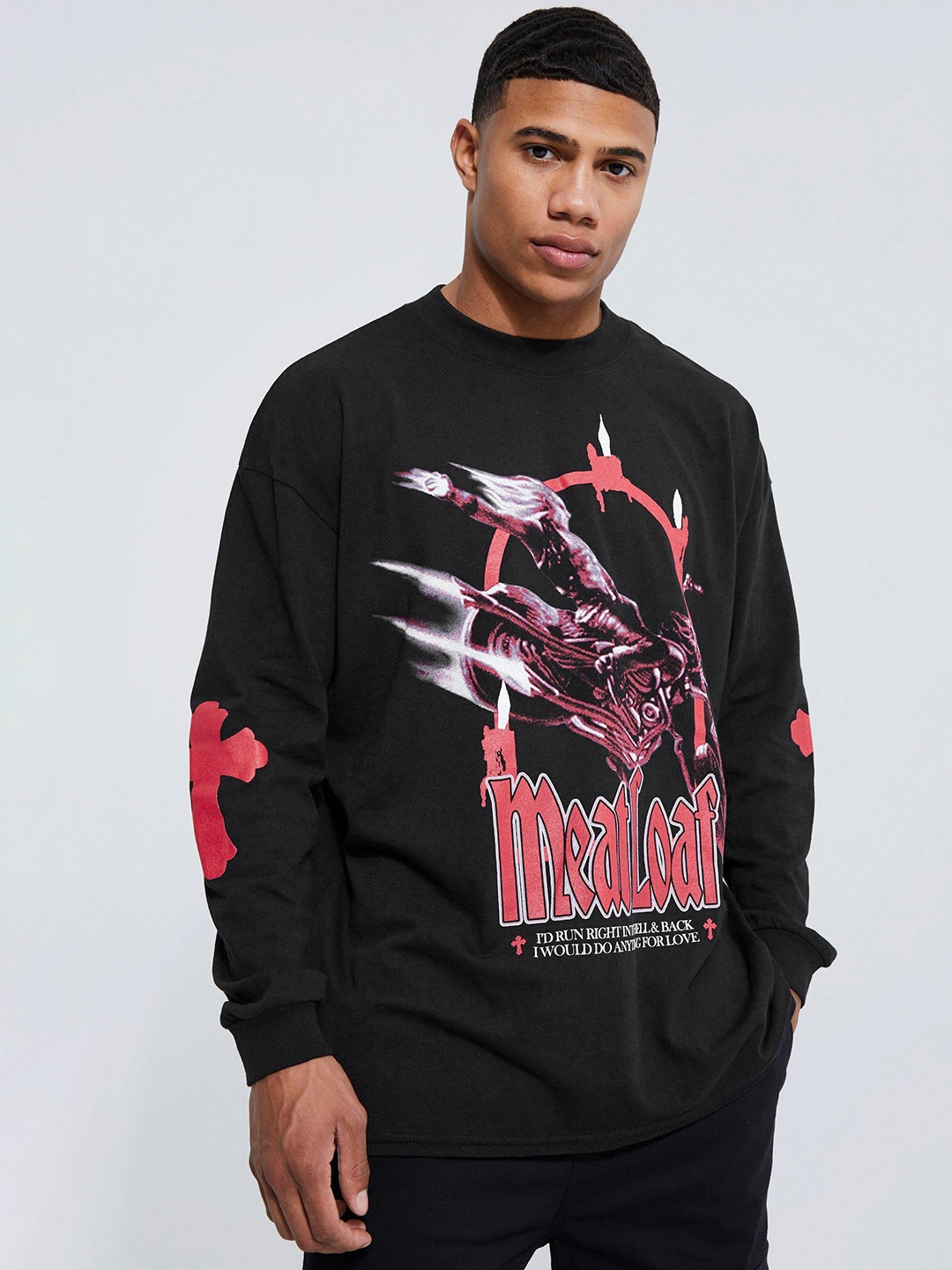 

boohooMAN Printed Oversized Sweatshirt, Black
