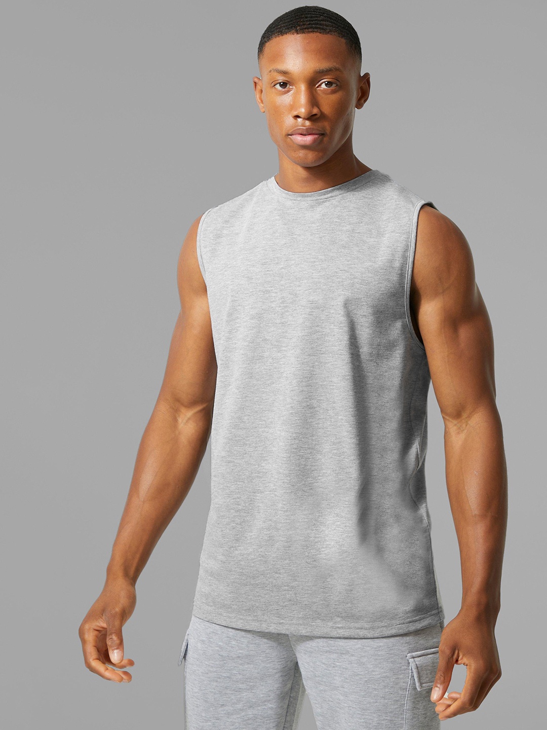 

boohooMAN Solid Active T-shirt, Grey melange