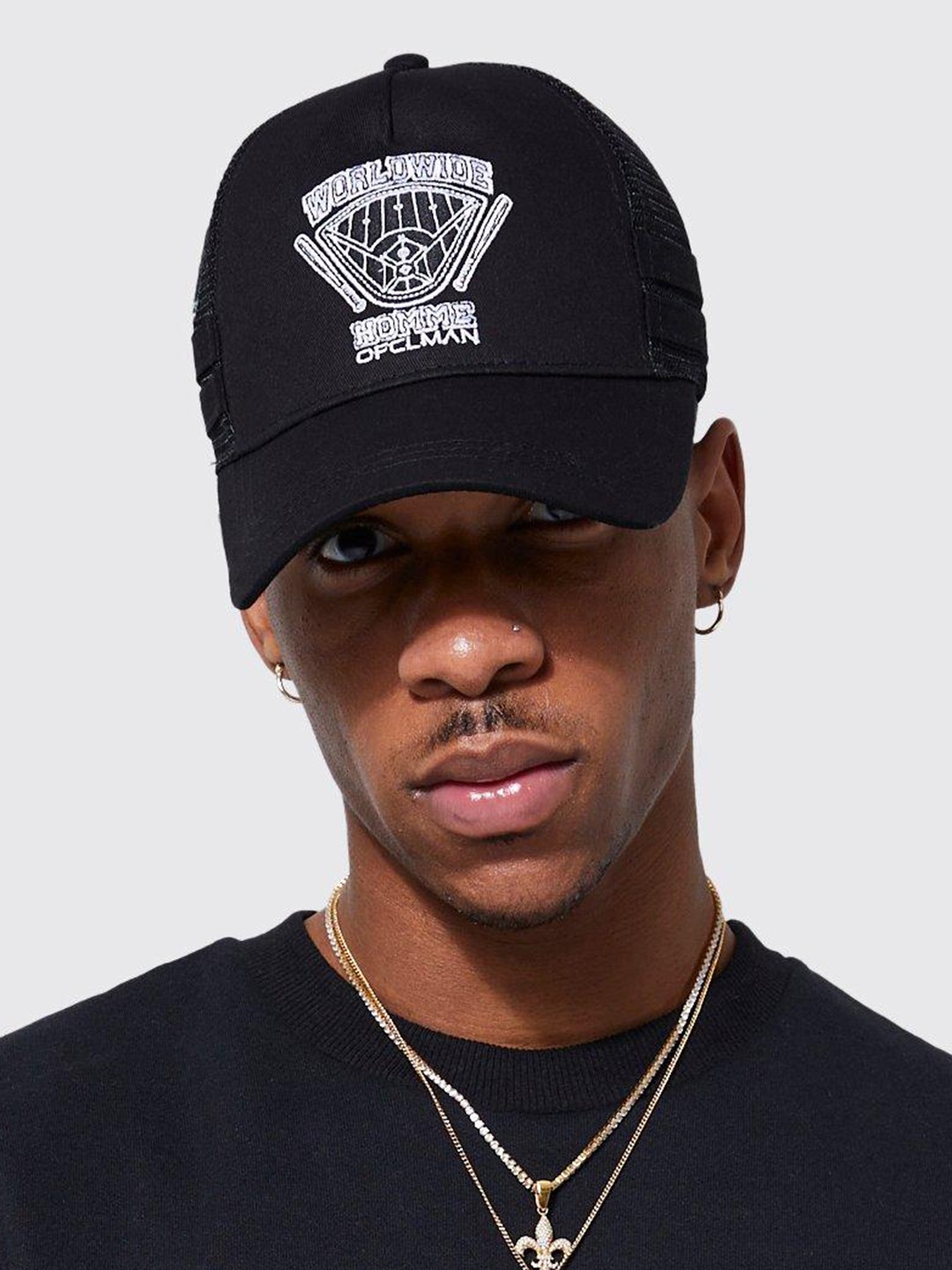 

boohooMAN Embroidered Baseball Cap, Black