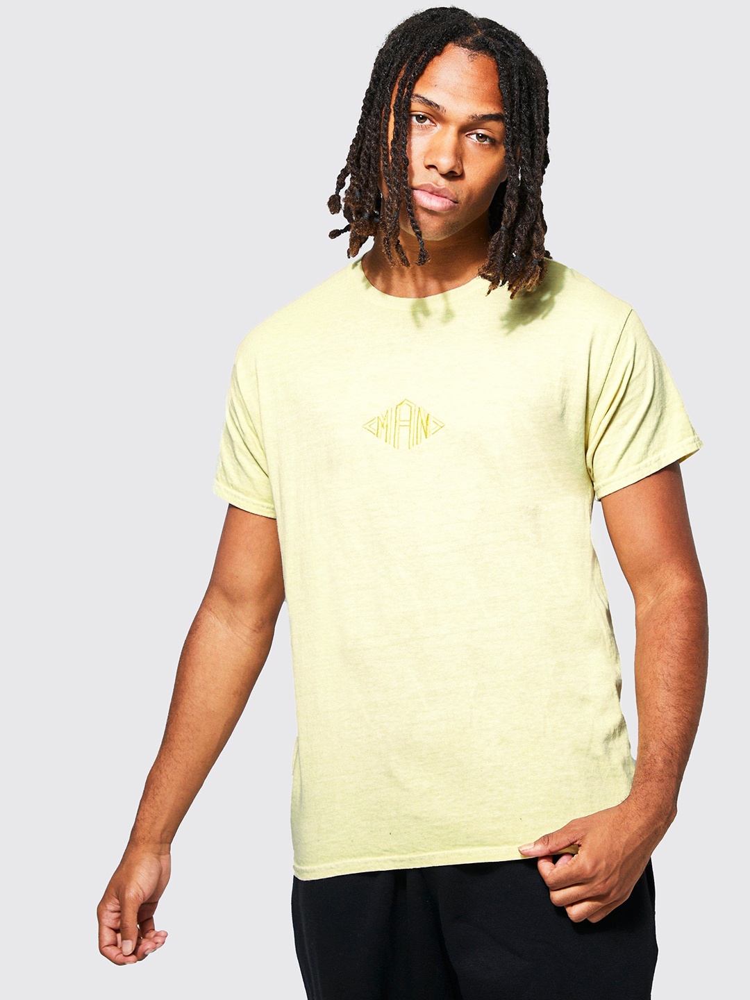 

boohooMAN Solid Pure Cotton T-shirt, Lime green