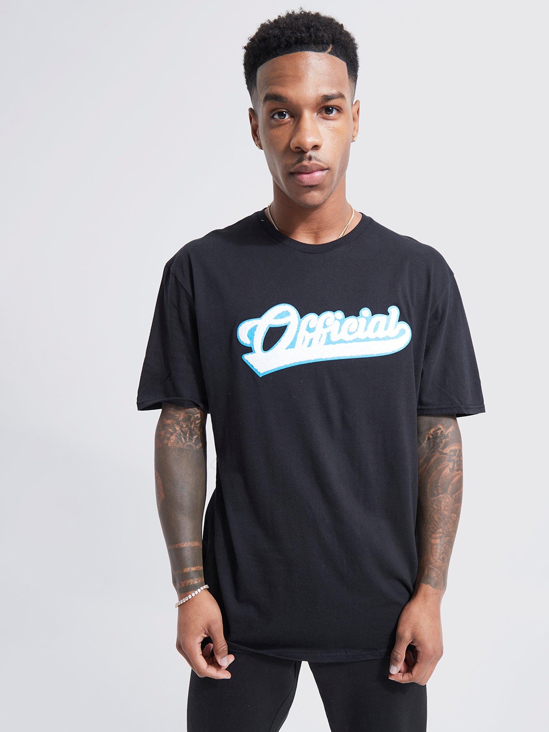 

boohooMAN Pure Cotton Oversized Applique T-shirt, Black