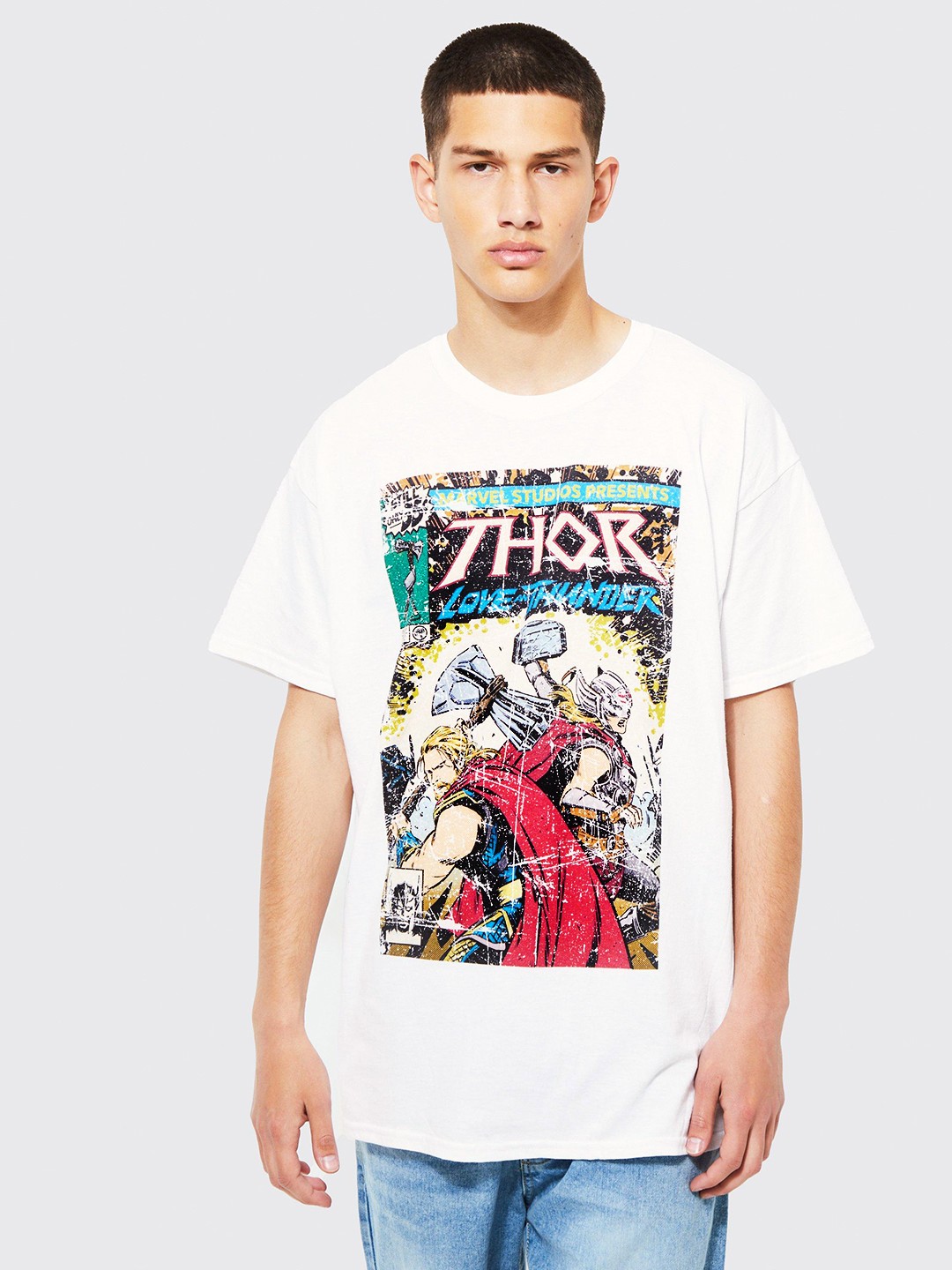 

boohooMAN Thor Printed Pure Cotton Oversized T-shirt, White