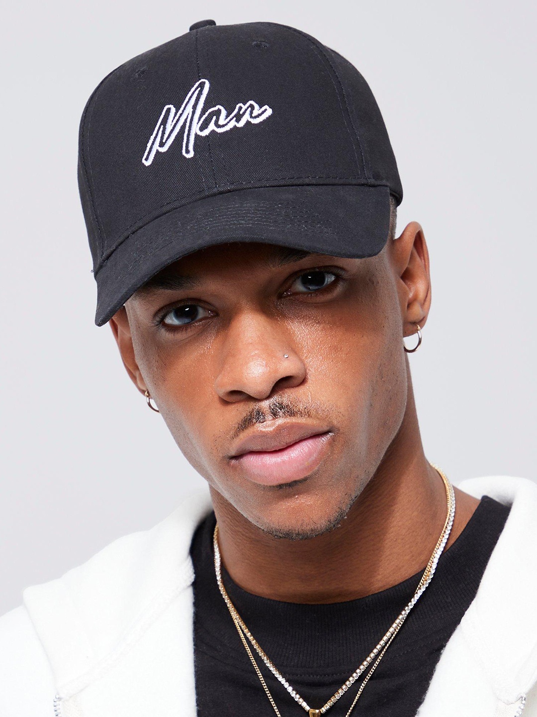 

boohooMAN Embroidered Baseball Cap, Black