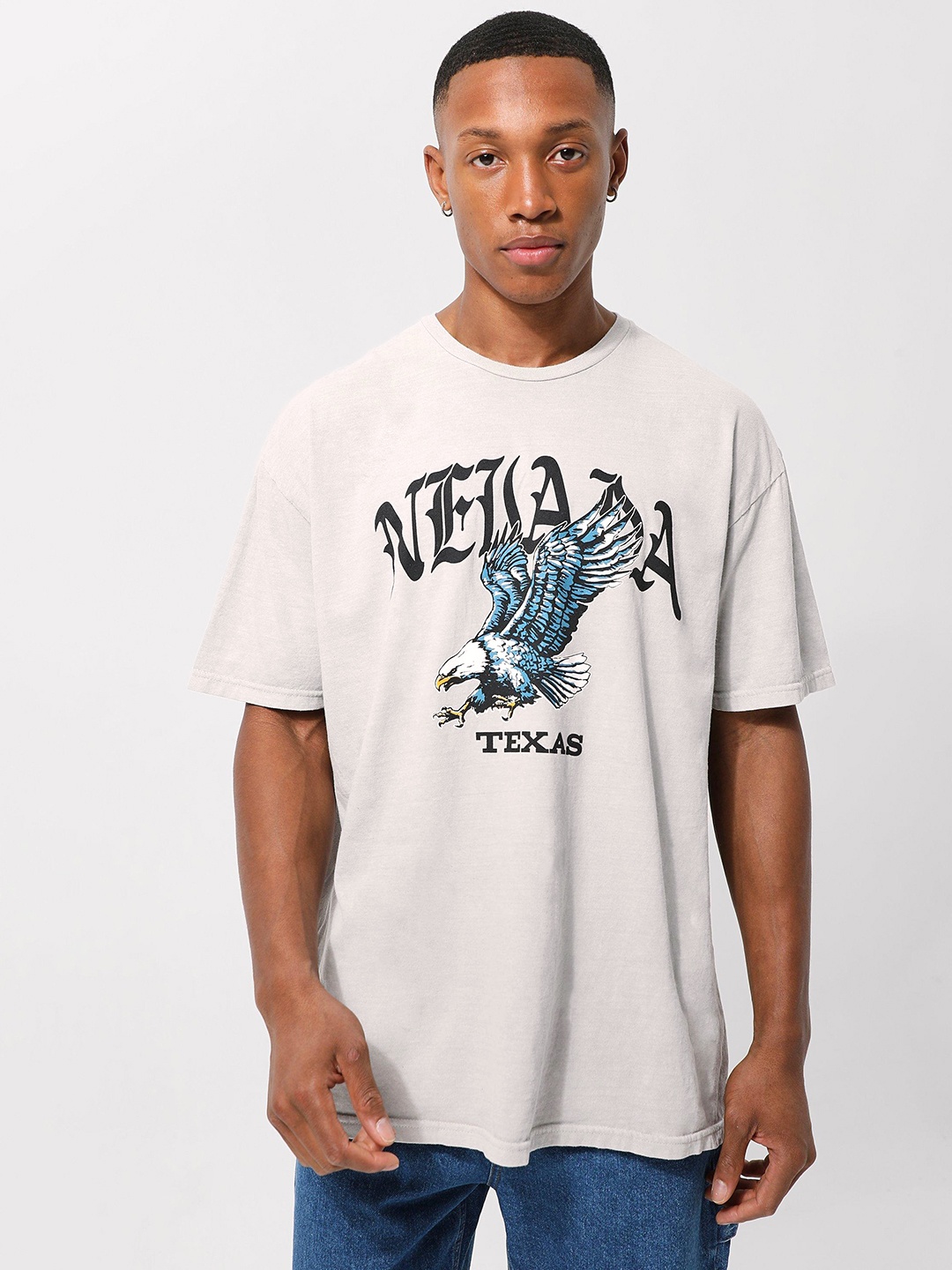 

boohooMAN Typography Printed Pure Cotton Oversized T-shirt, Grey