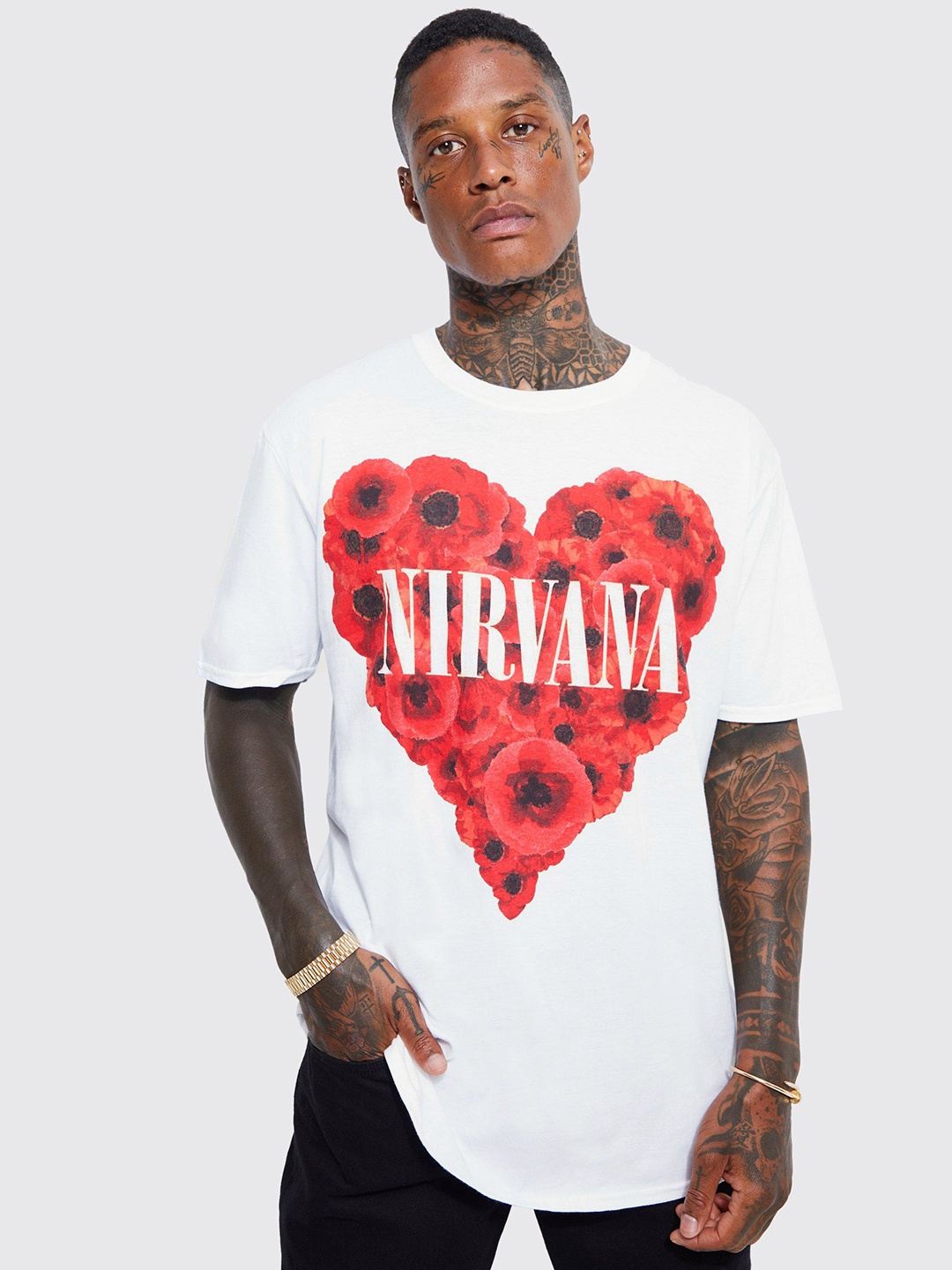 

boohooMAN Nirvana Floral Printed Cotton Oversized T-shirt, White