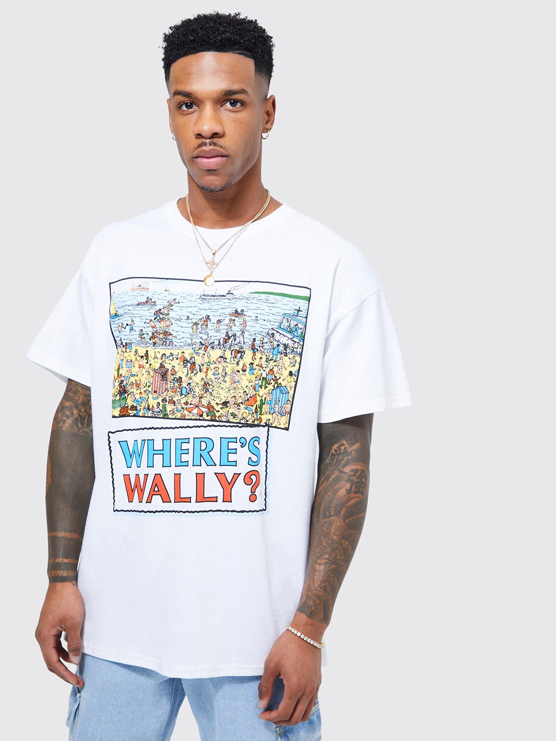

boohooMAN Graphic Printed Pure Cotton Oversized T-shirt, White