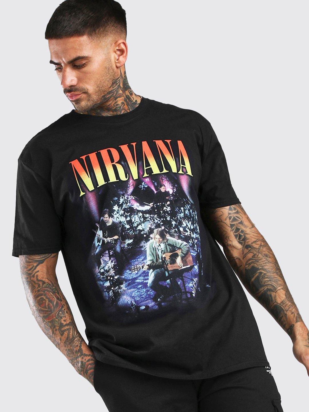 

boohooMAN Men Black Typography Printed Drop-Shoulder Sleeves T-shirt