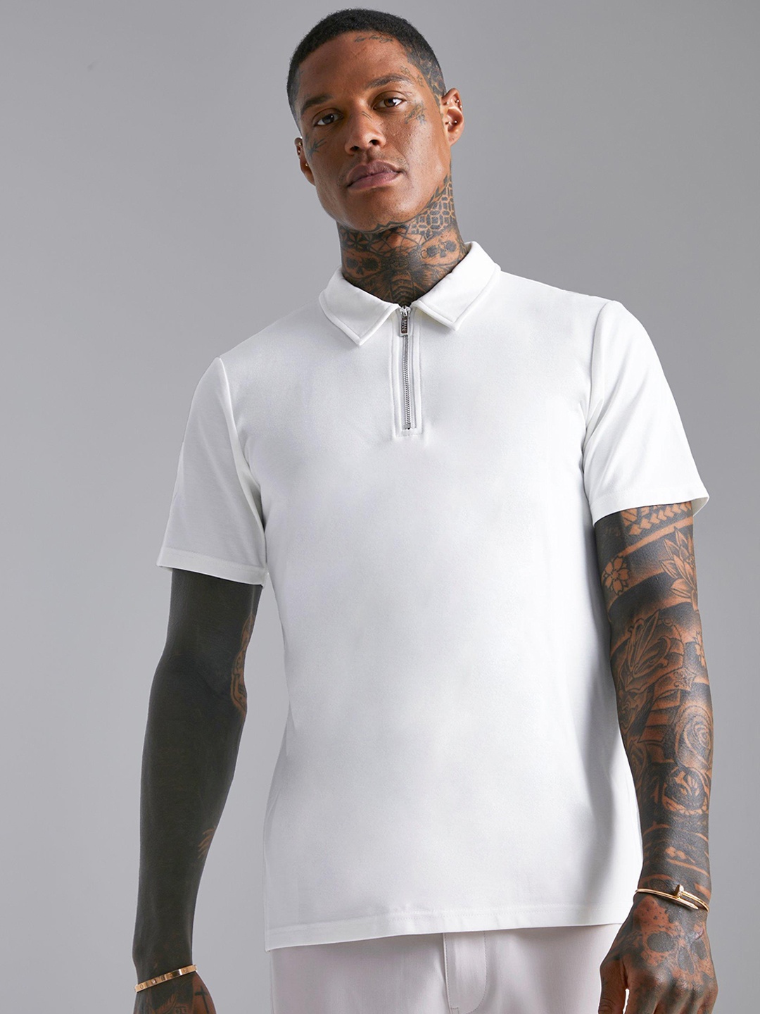 

boohooMAN Polo Collar Slim Fit T-shirt, Off white