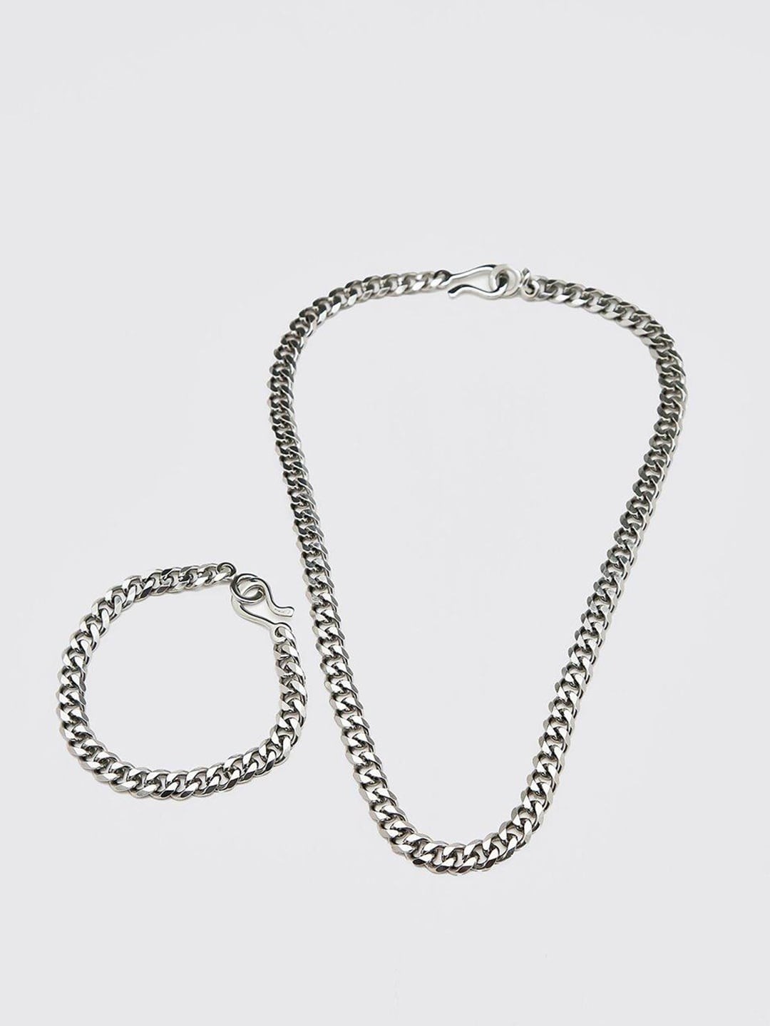 

boohooMAN Chunky Chain and Bracelet, Silver