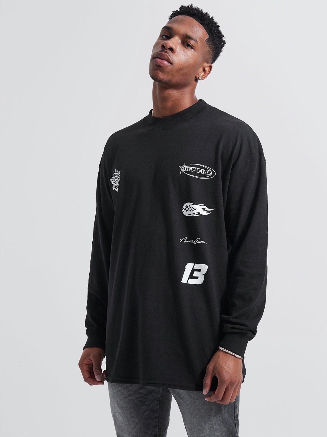 

boohooMAN Moto Printed Oversized T-shirt, Black