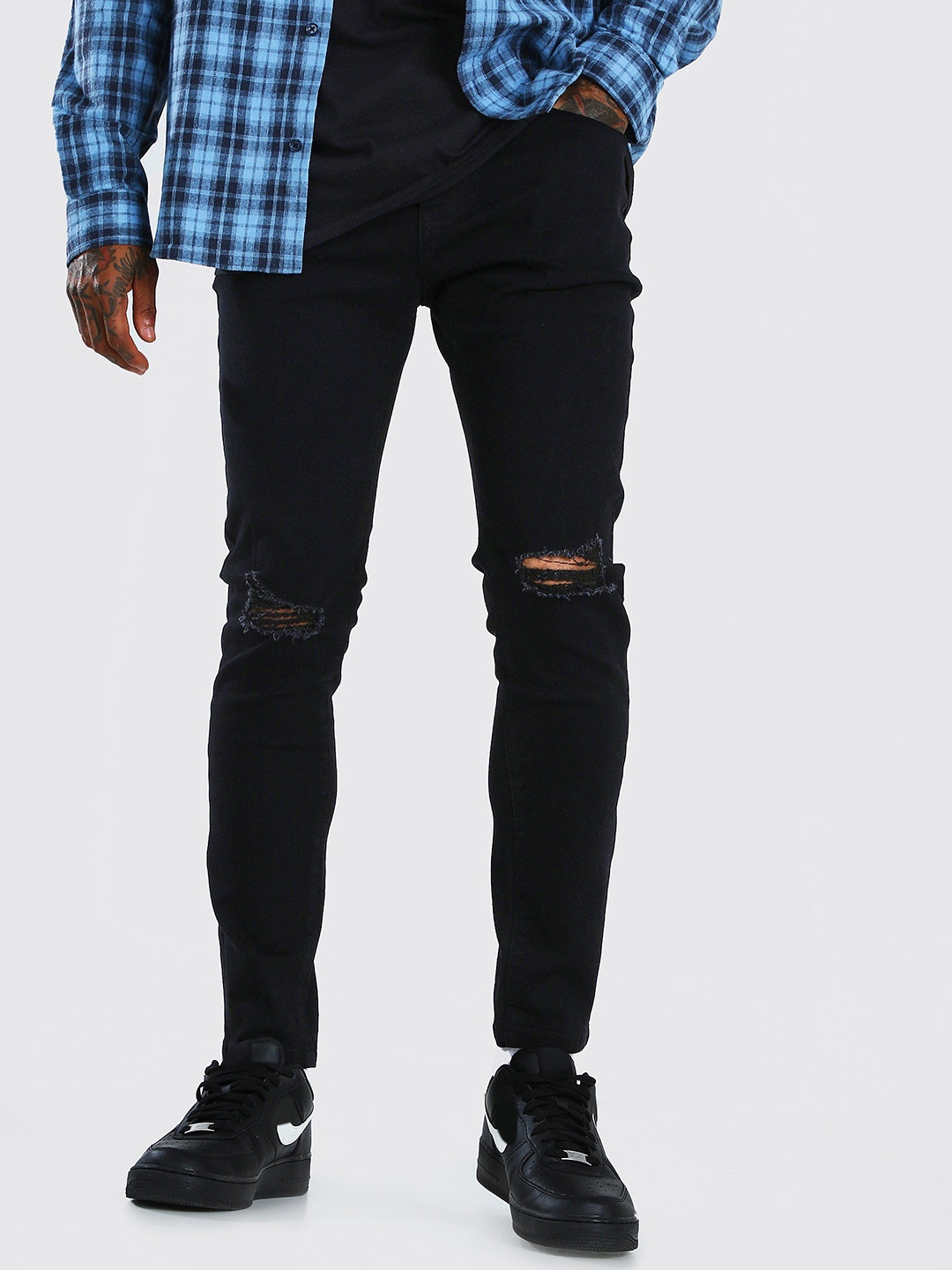 

boohooMAN Men Skinny Fit Slash Knee Stretchable Jeans, Black
