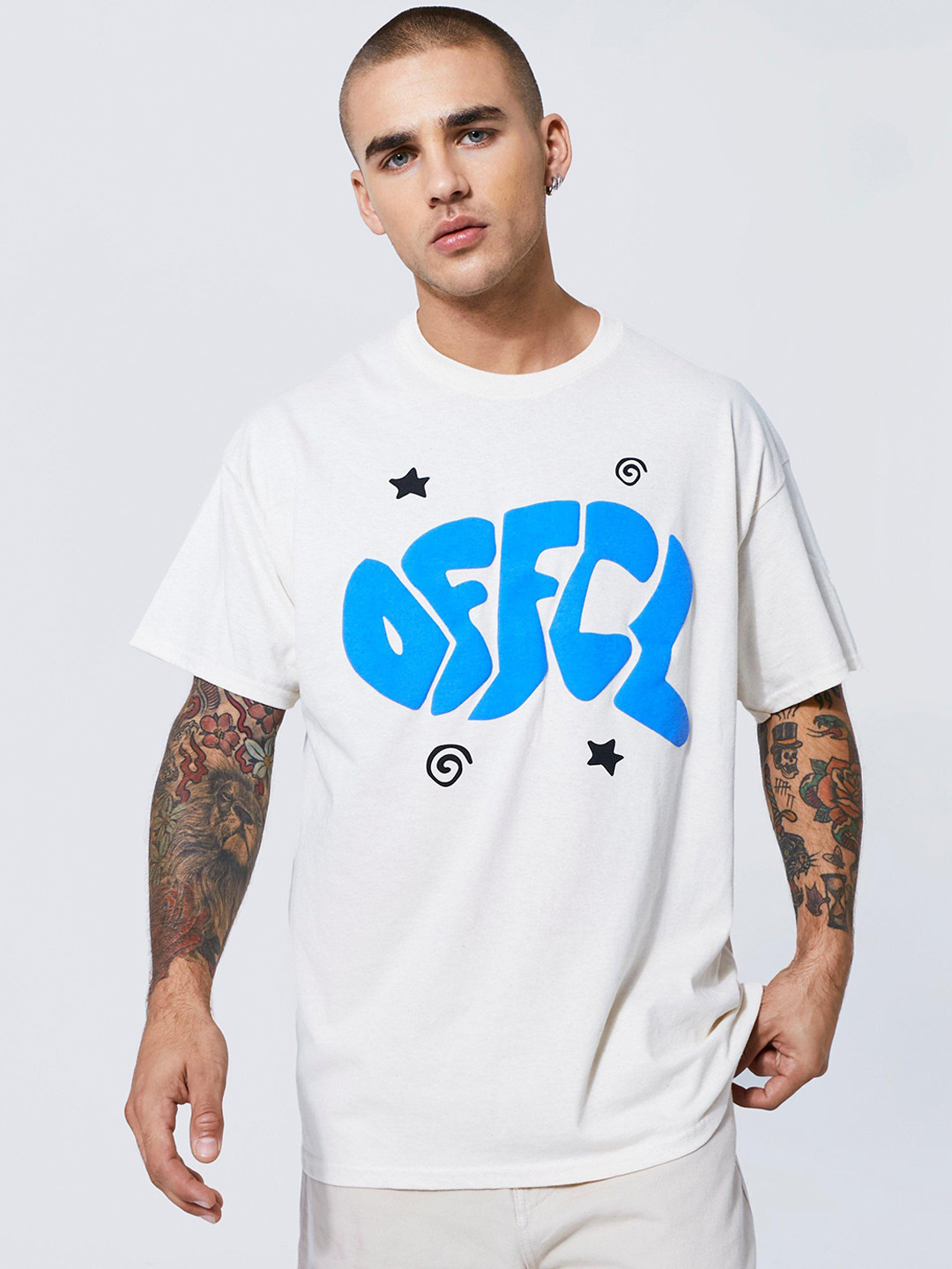 

boohooMAN Pure Cotton Oversized Ofcl Puff Print Drop-Shoulder Sleeves T-shirt, White