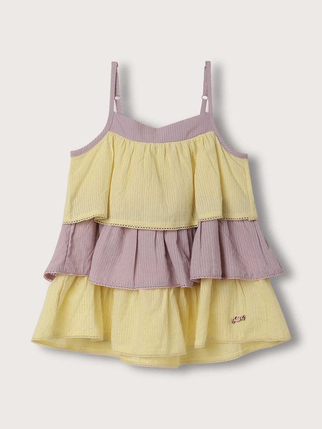 

Blue Giraffe Girls Colourblocked Pure Cotton Tiered Top, Yellow