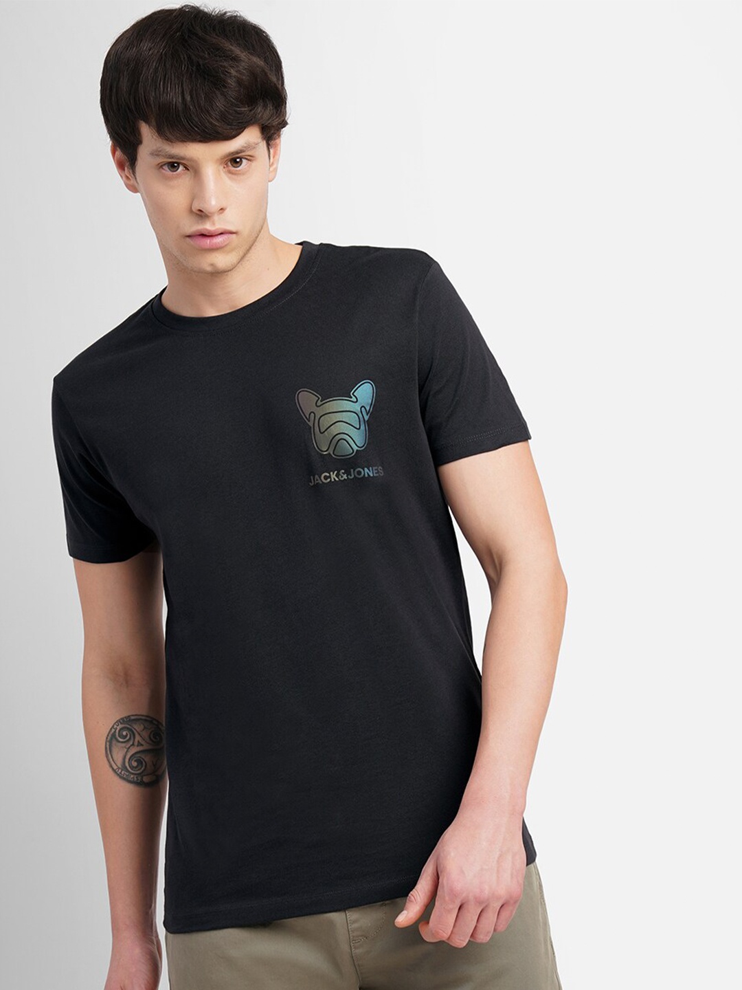 

Jack & Jones Round Neck Cotton Slim Fit T-shirt, Black