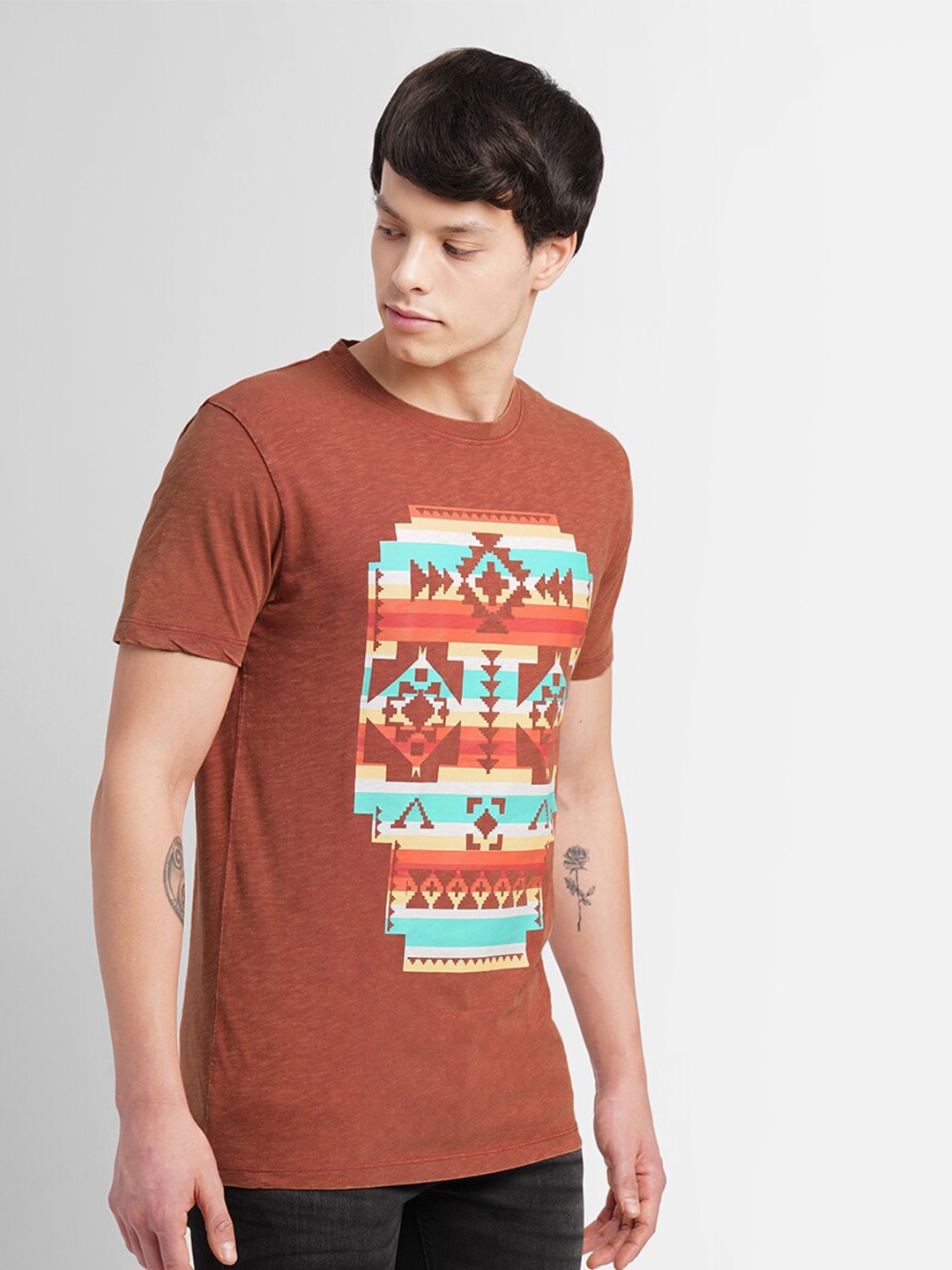 

Jack & Jones Graphic Printed Cotton Slim Fit T-shirt, Brown