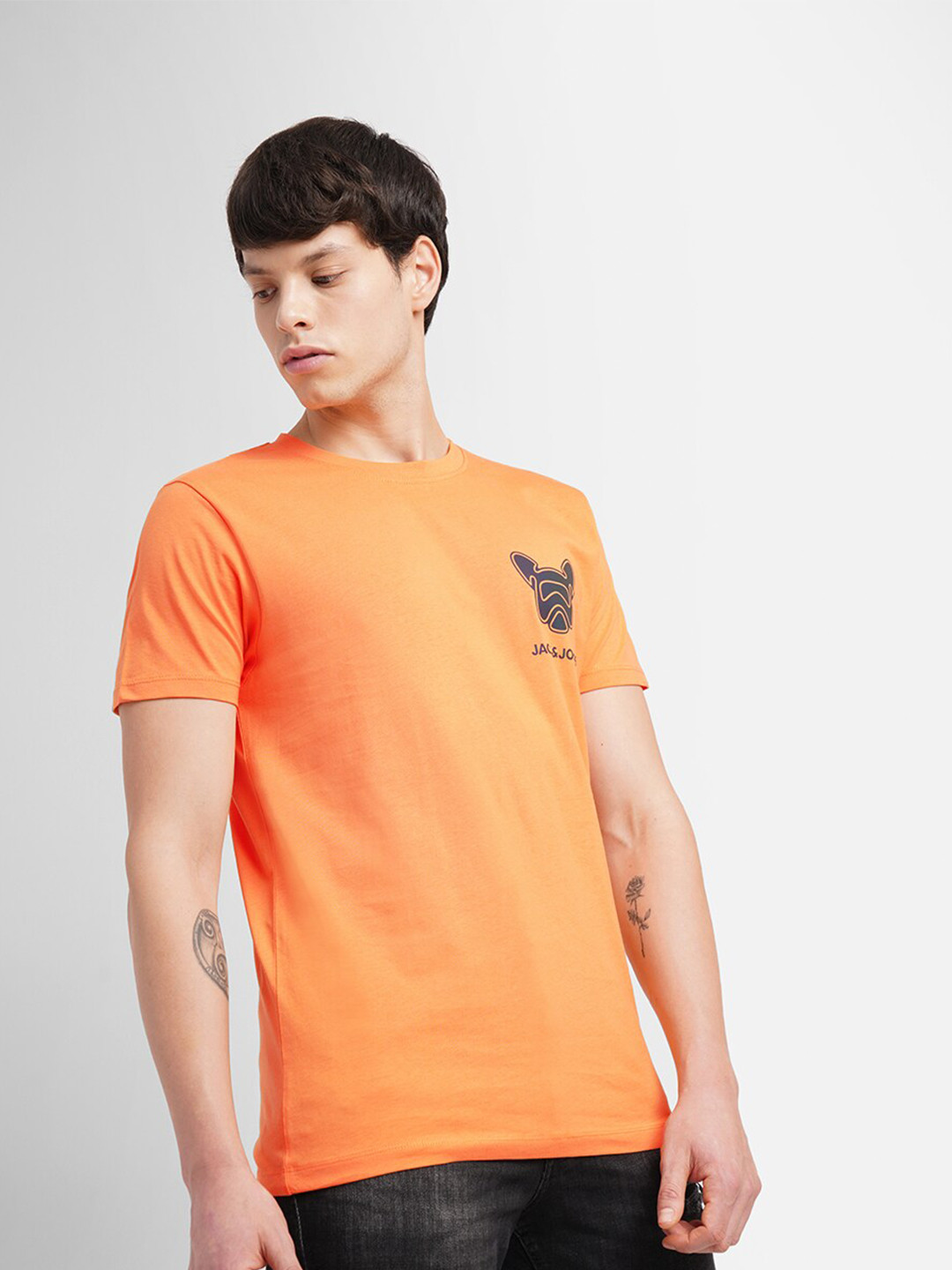 

Jack & Jones Round Neck Cotton Slim Fit T-shirt, Orange