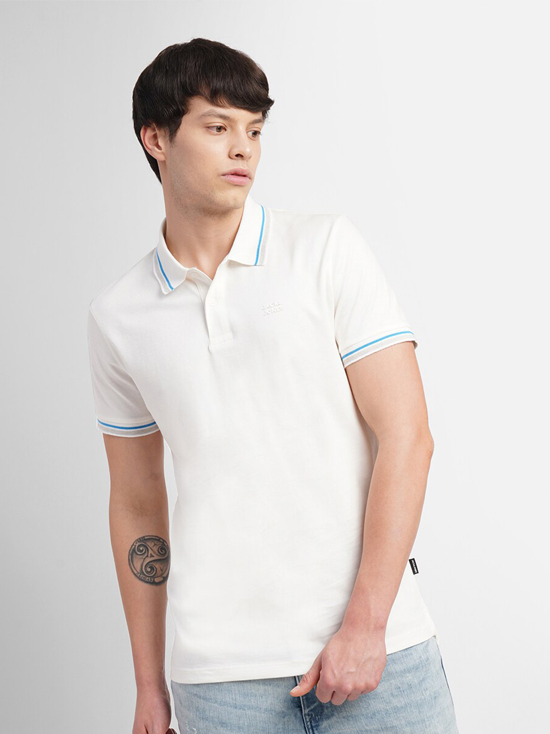 

Jack & Jones Men Polo Collar Cotton Slim Fit T-shirt, White