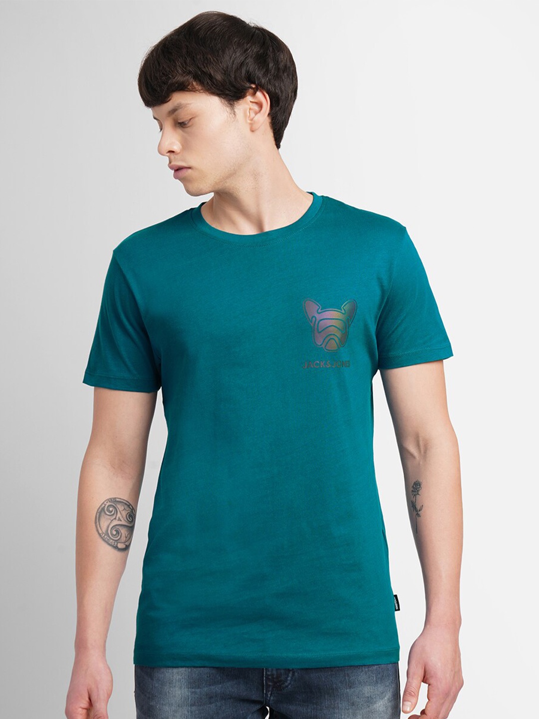 

Jack & Jones Round Neck Slim Fit Cotton T-shirt, Blue