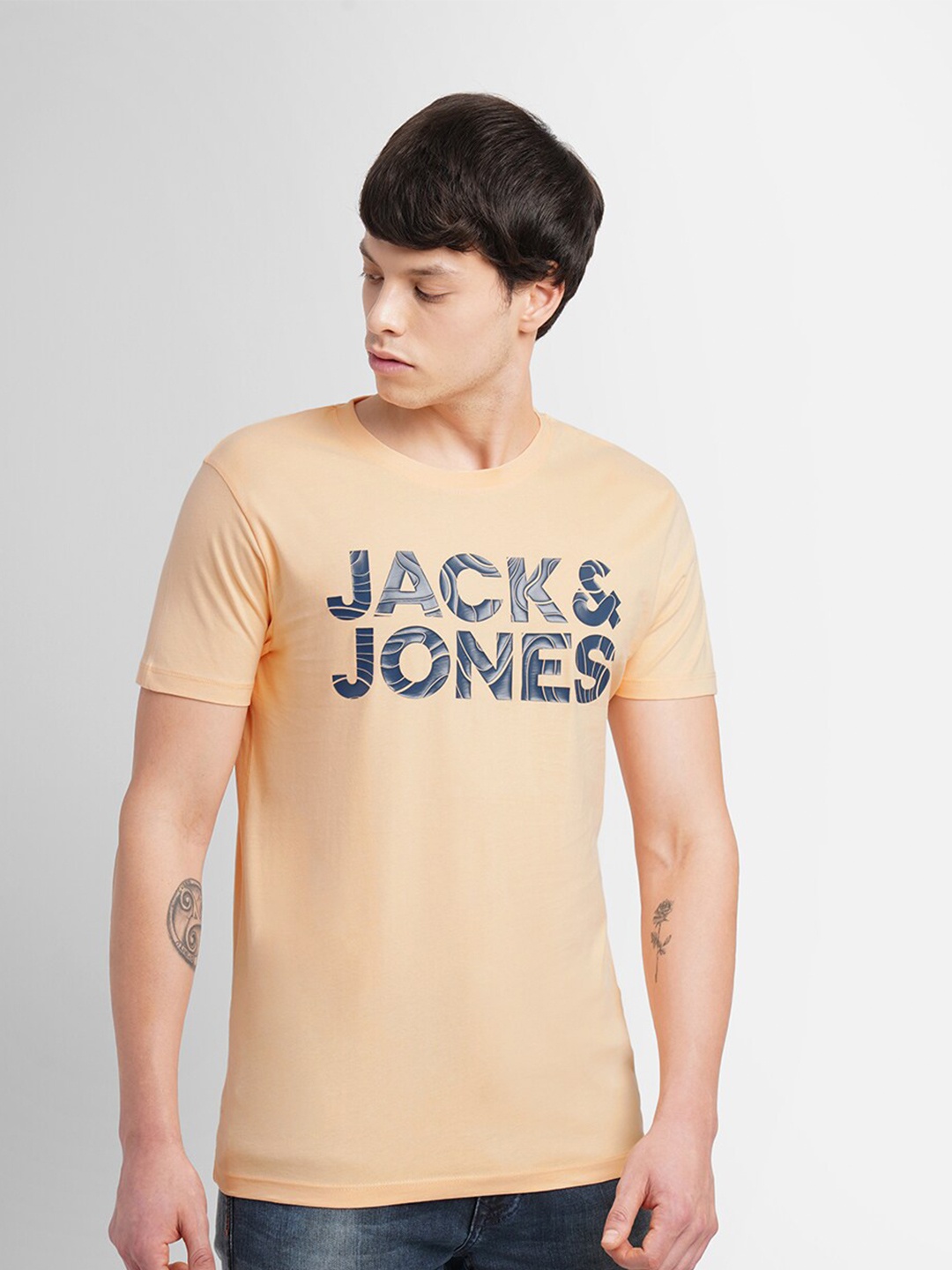 

Jack & Jones Typography Printed Cotton Slim Fit T-shirt, Cream