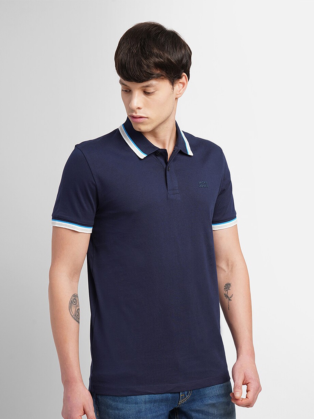 

Jack & Jones Polo Collar Cotton Slim Fit T-shirt, Navy blue