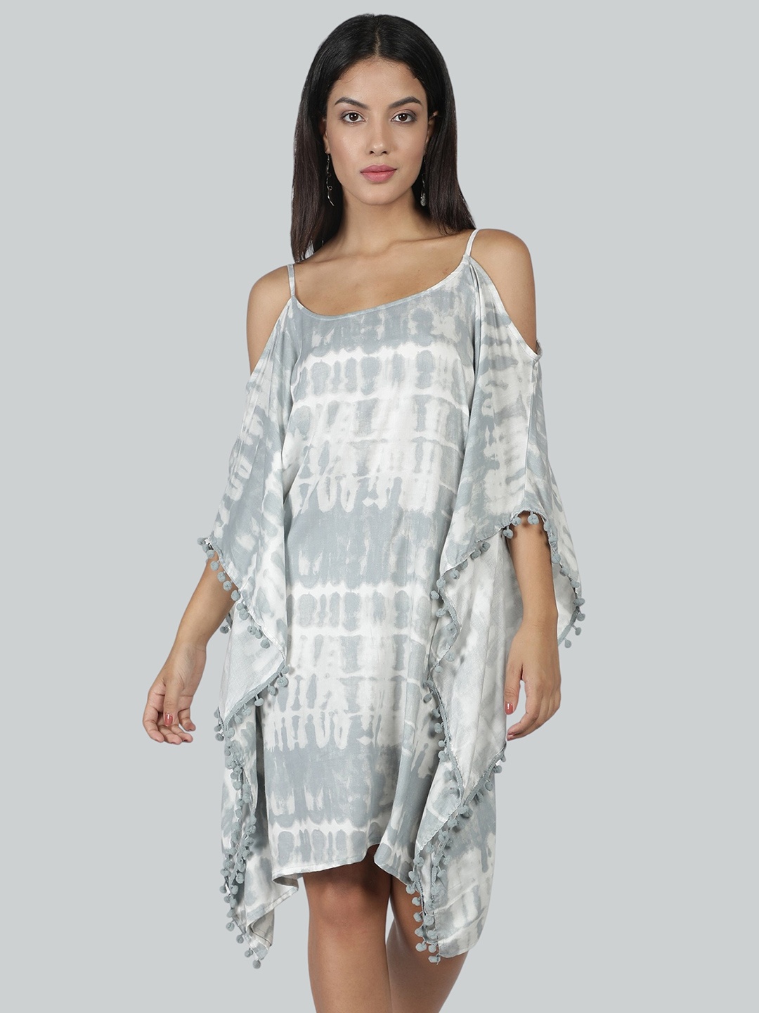 

NUEVOSDAMAS Cold-Shoulder Sleeves Dyed Crepe Kaftan Midi Dress, Grey