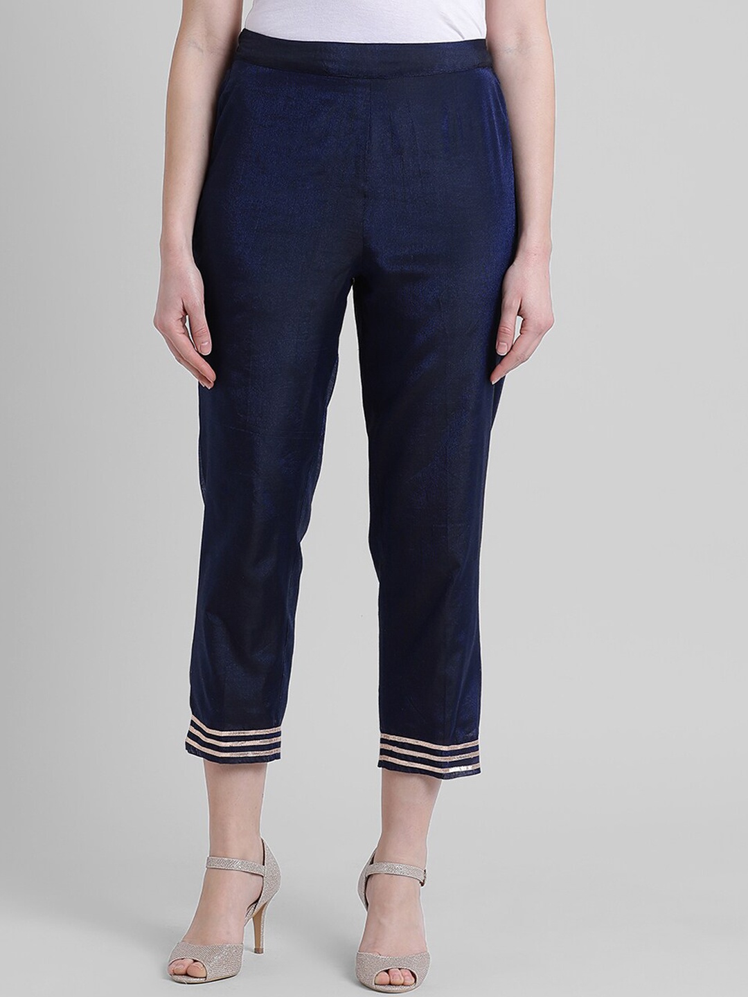 

DIVA WALK EXCLUSIVE Women Comfort Mid-Rise Cigarette Trousers, Navy blue