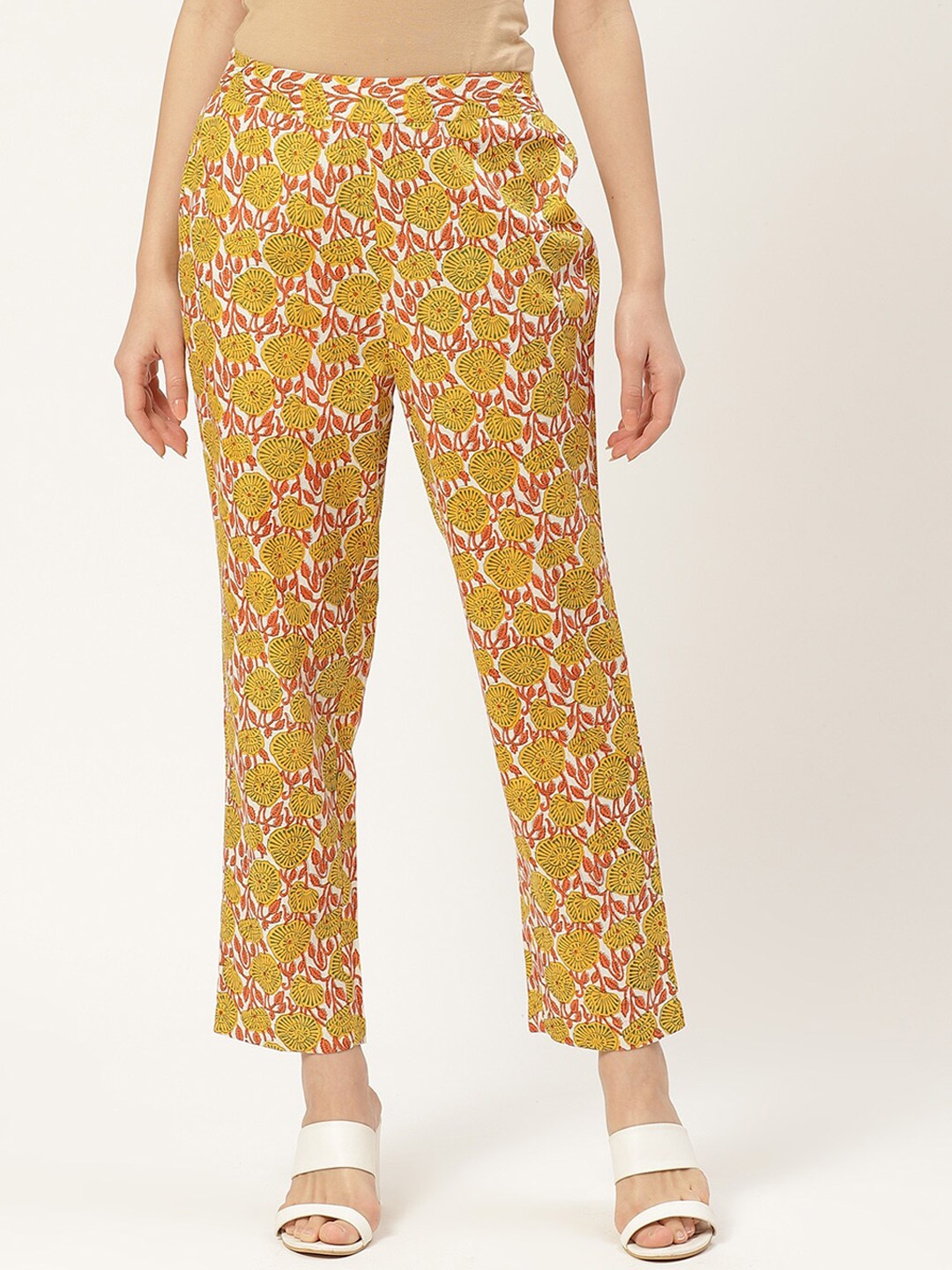 

DIVA WALK EXCLUSIVE Women Floral Printed Comfort Pure Cotton Trousers, White