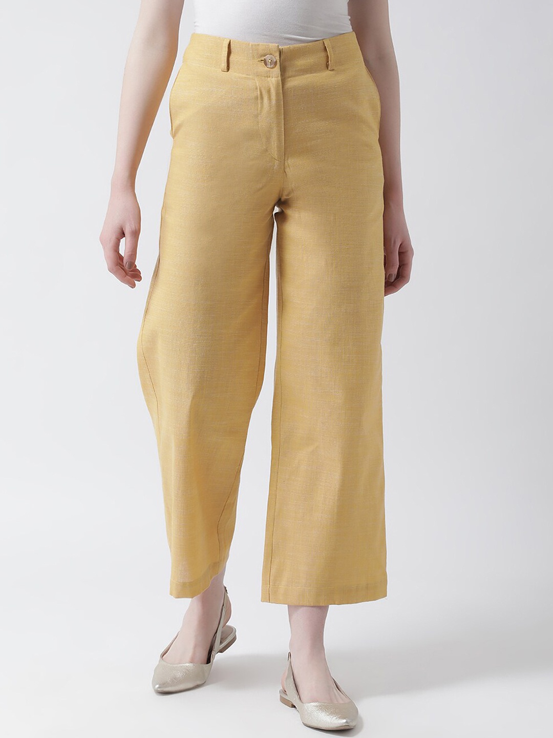 

DIVA WALK EXCLUSIVE Women Straight Fit Cotton Trousers, Mustard