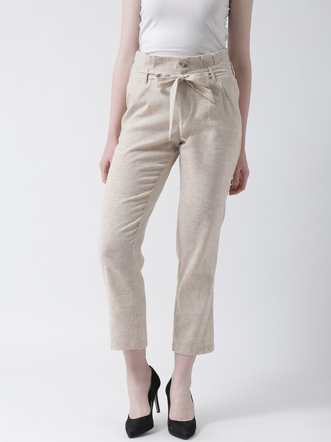 

DIVA WALK EXCLUSIVE Women Comfort Mid-Rise Pure Cotton Peg Trousers, Brown