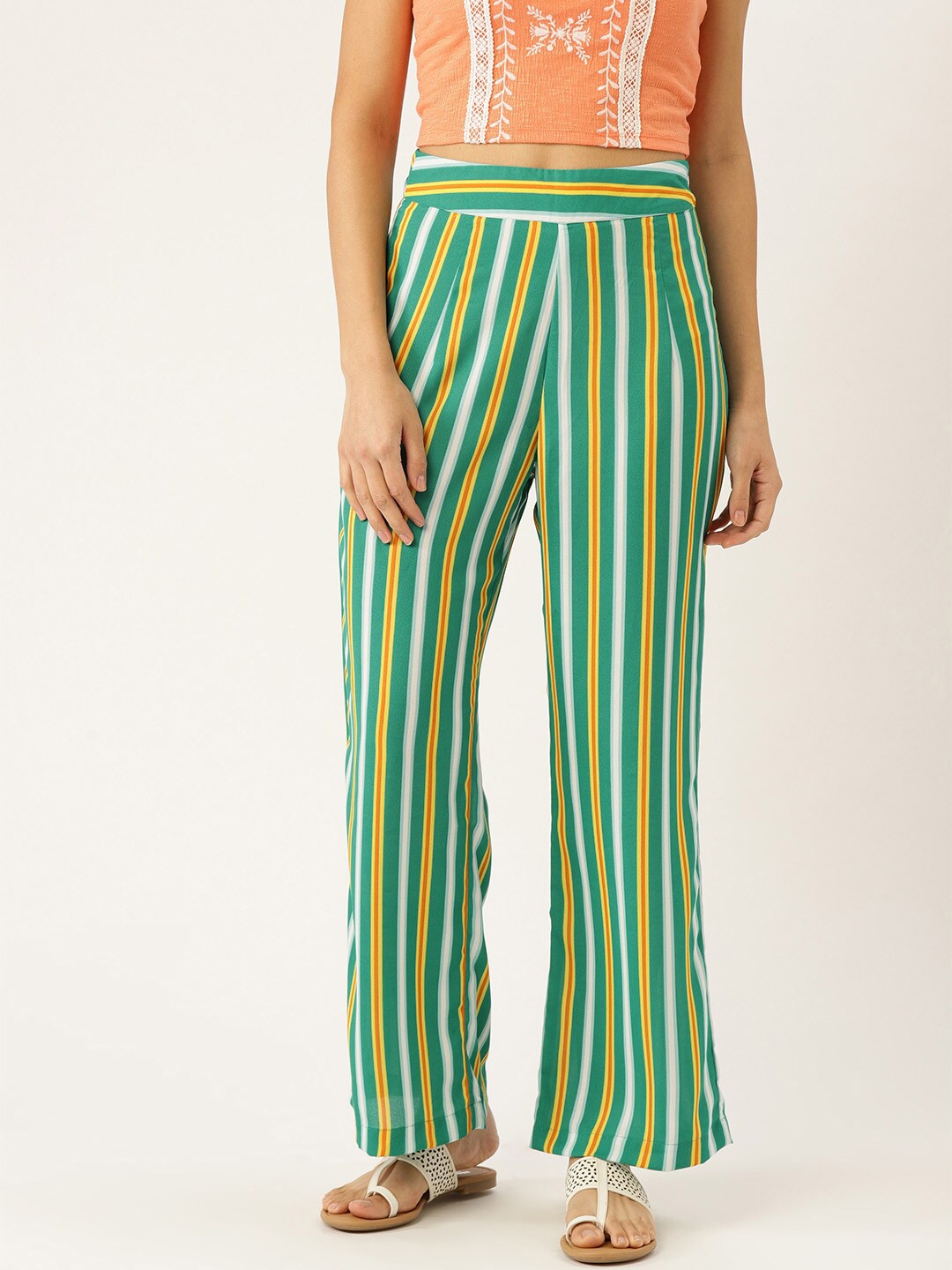 

DIVA WALK EXCLUSIVE Women Striped Comfort Parallel Trousers, Green