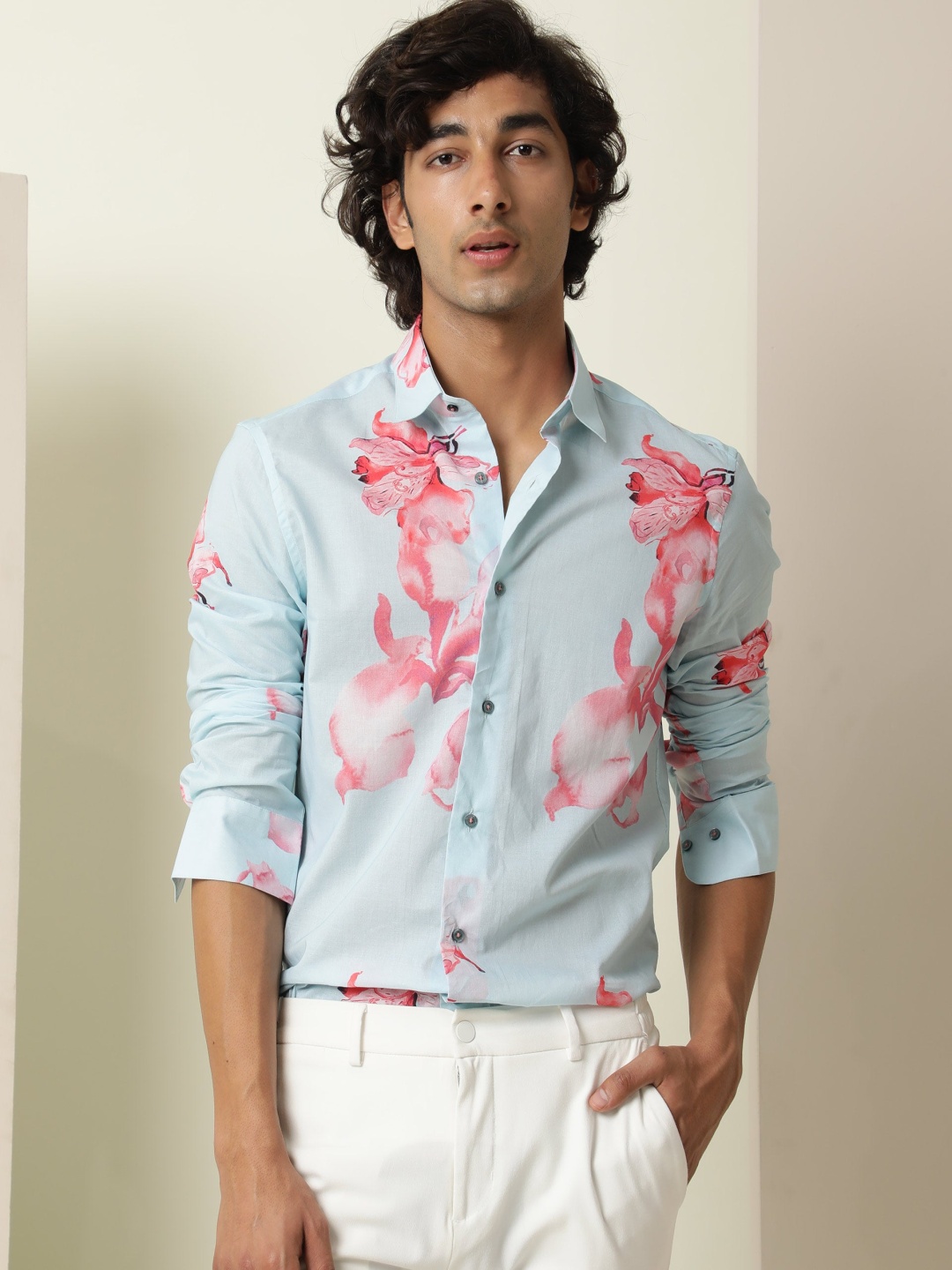 

RARE RABBIT Men Chan Slim Fit Floral Printed Cotton Shirt, Blue