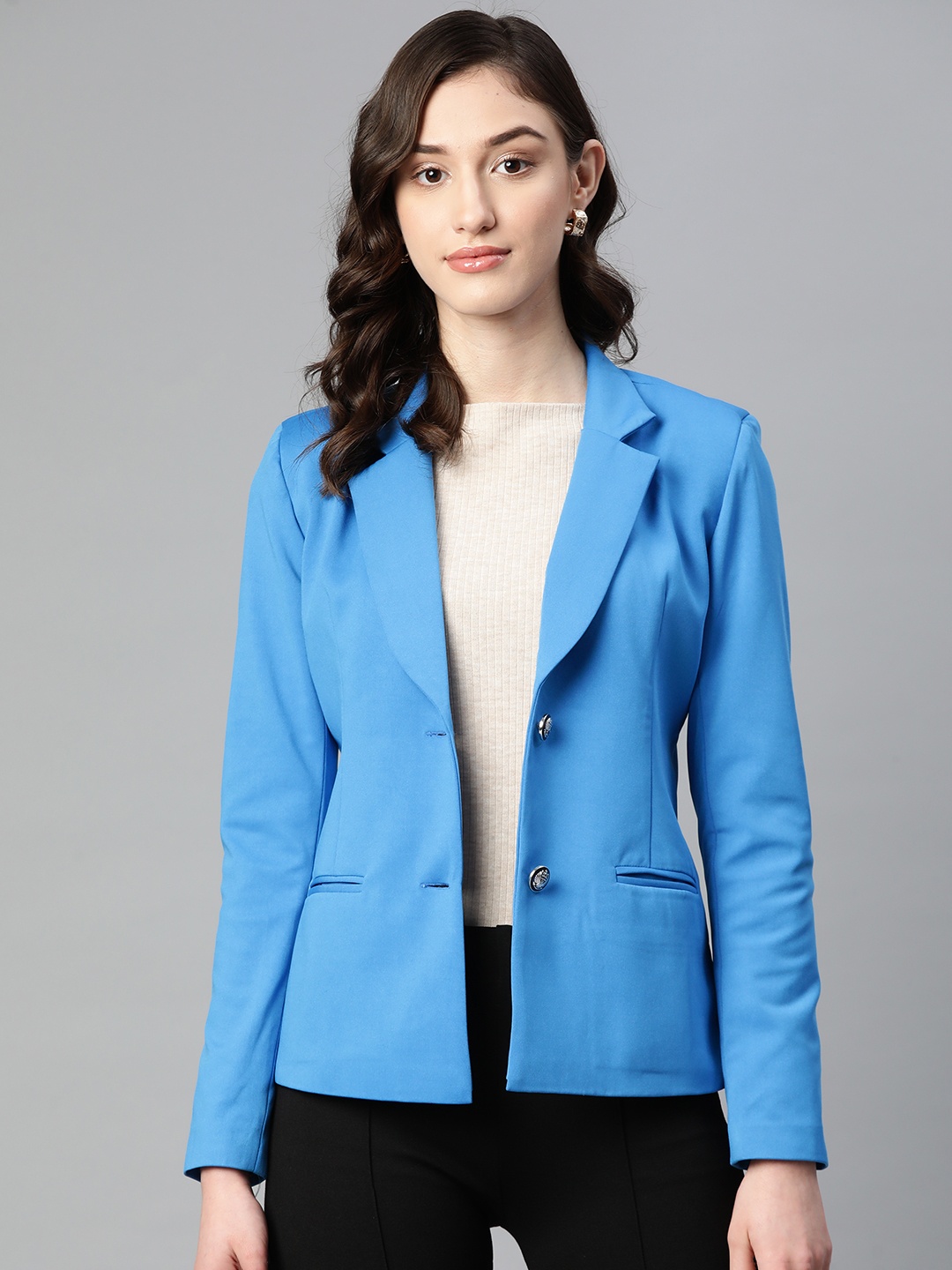 

Purple State Women Slim-Fit Single-Breasted Casual Blazer, Blue