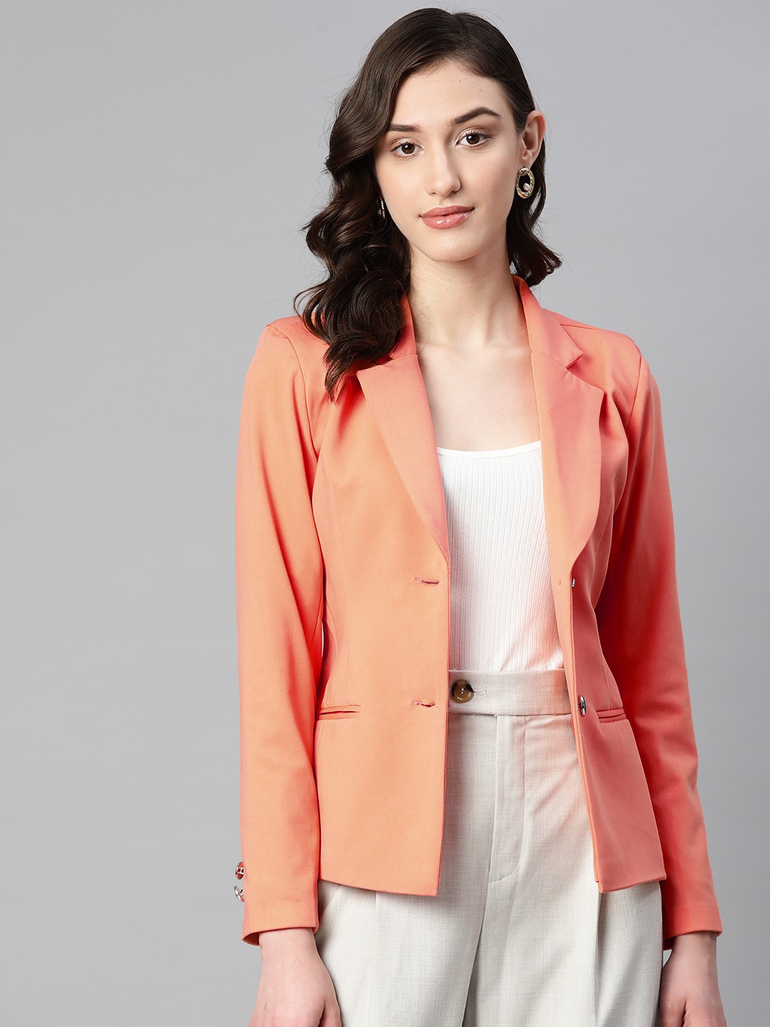

Purple State Women Slim-Fit Single-Breasted Casual Blazer, Orange