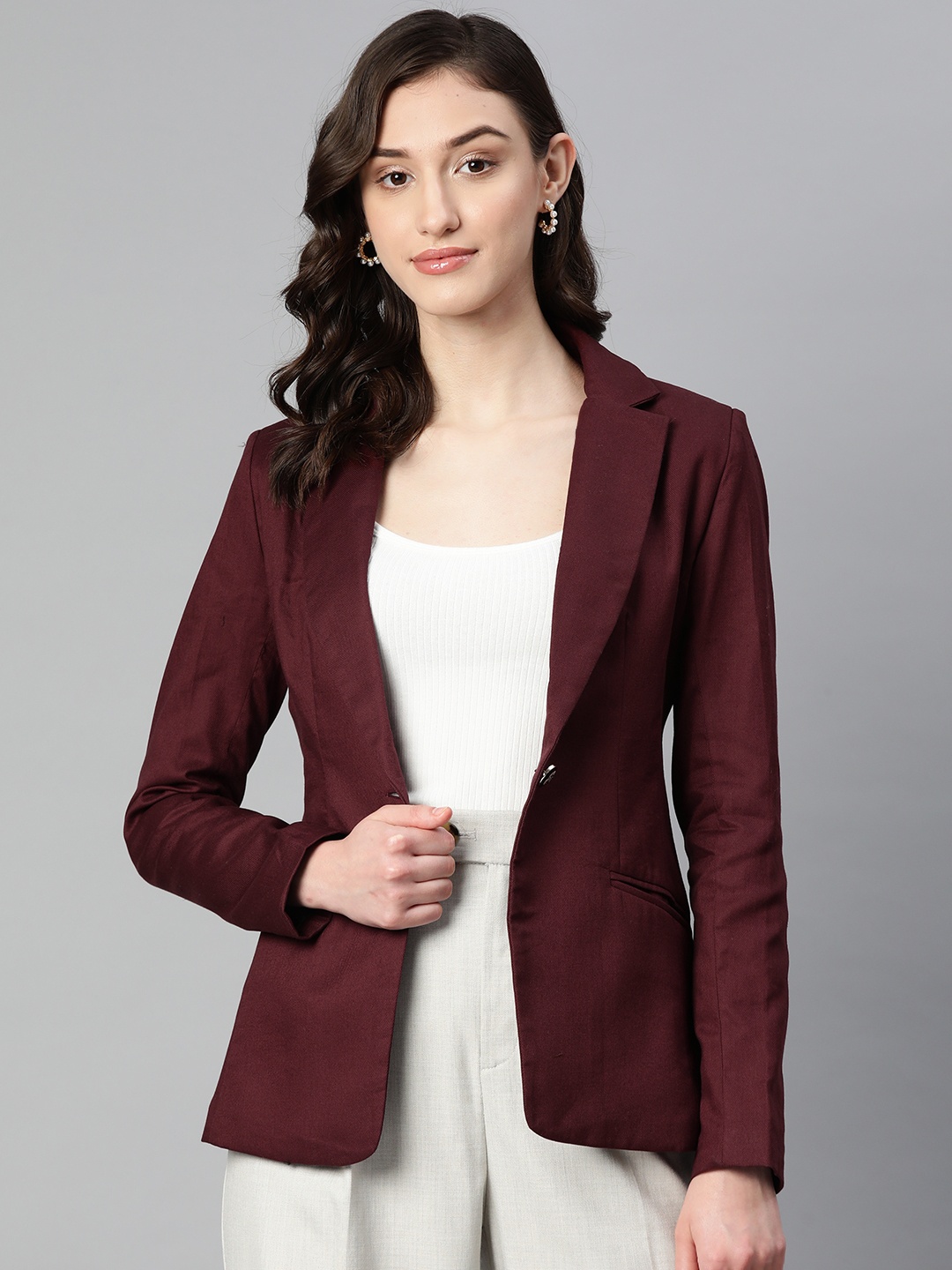 

Purple State Women Slim-Fit Single-Breasted Casual Blazer, Burgundy