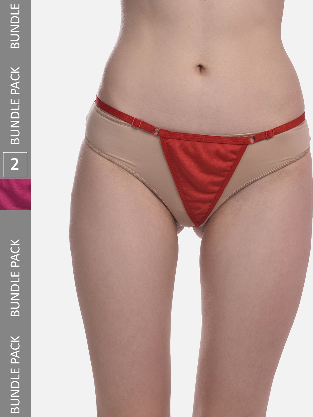 

FIMS Pack Of 2 Anti-Microbial Thong Briefs Thong_Panty_RedPink_FS, Red