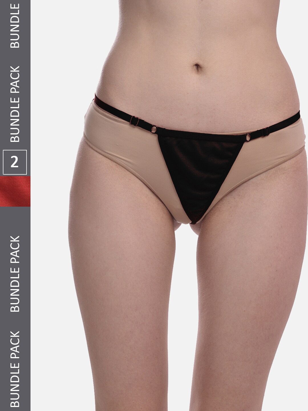 

FIMS Pack Of 2 Anti-Microbial Thong Briefs Thong_Panty_BlackRed_FS, Black