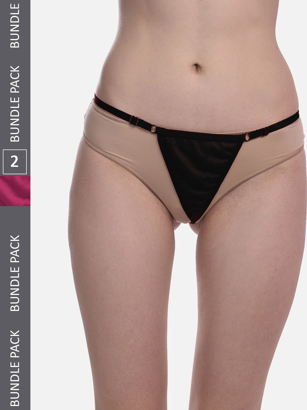

FIMS Pack Of 2 Anti-Microbial Thong Briefs Thong_Panty_BlackPink_FS, Black