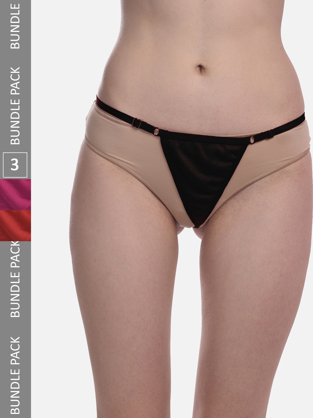 

FIMS Women Pack Of 3 Anti-Microbial Thong Briefs Thong_Panty_BlackRedPink_FS, Black