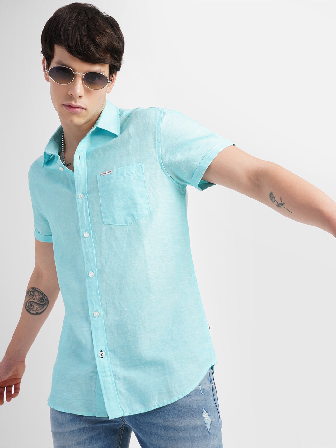 

Jack & Jones Spread Collar Cotton Casual Shirt, Blue
