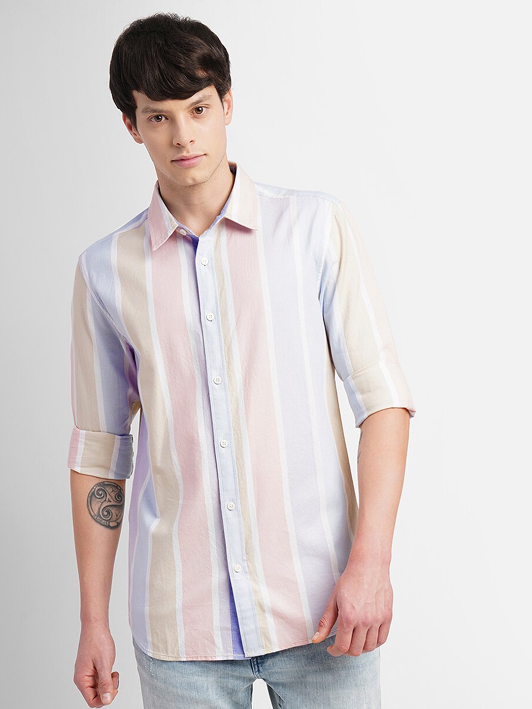 

Jack & Jones Spread Collar Slim Fit Striped Cotton Casual Shirt, White