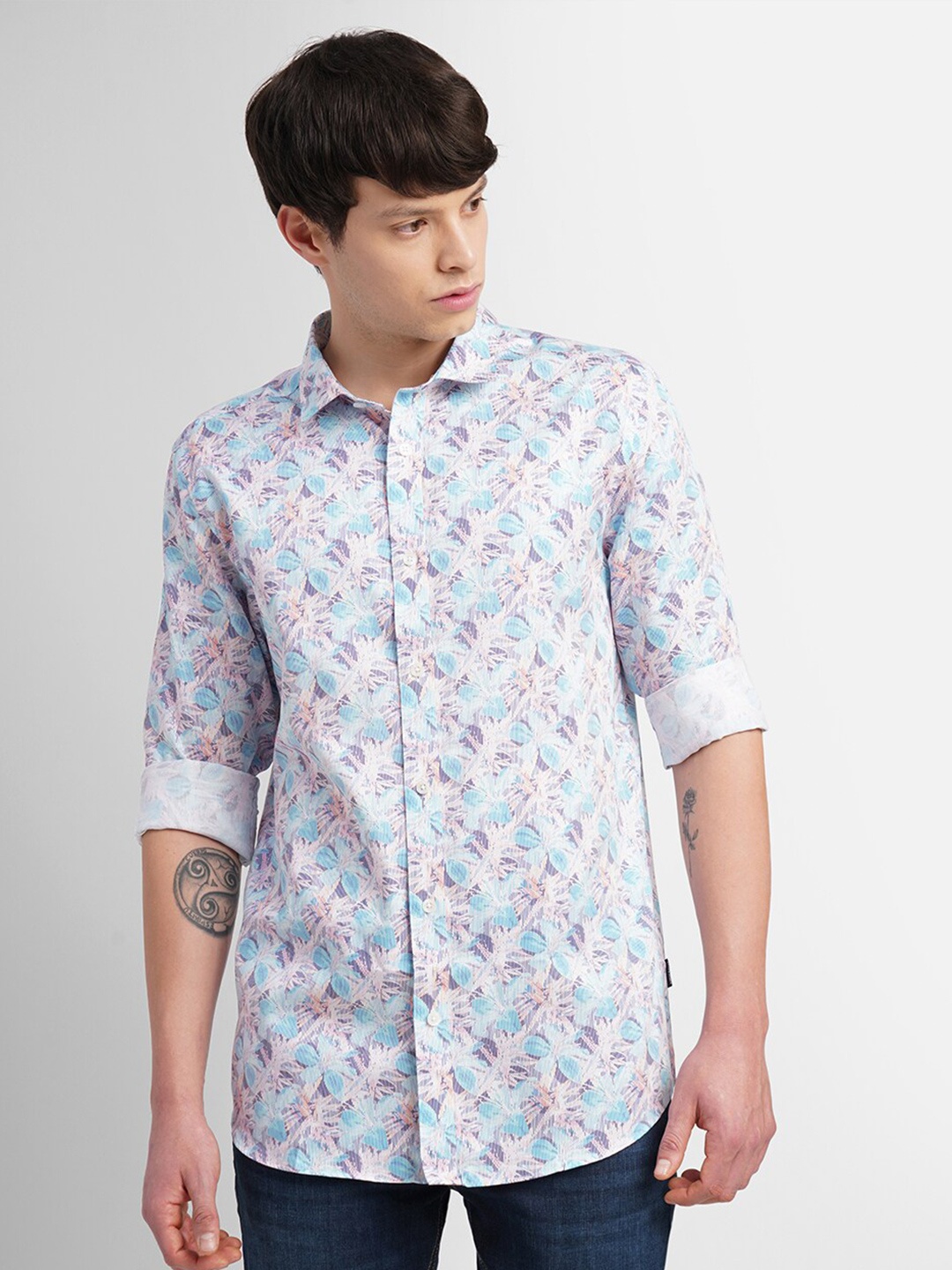 

Jack & Jones Floral Printed Slim Fit Cotton Casual Shirt, White