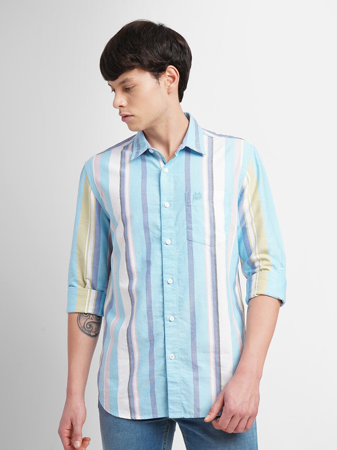 

Jack & Jones Spread Collar Slim Fit Cotton Casual Shirt, Blue