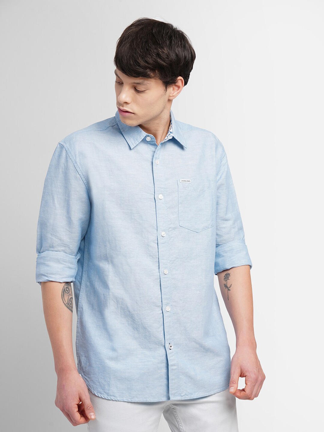 

Jack & Jones Slim Fit Spread Collar Cotton Casual Shirt, Blue