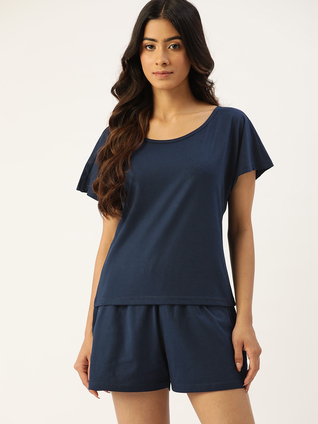 

ETC Solid Pure Cotton Night suit, Navy blue