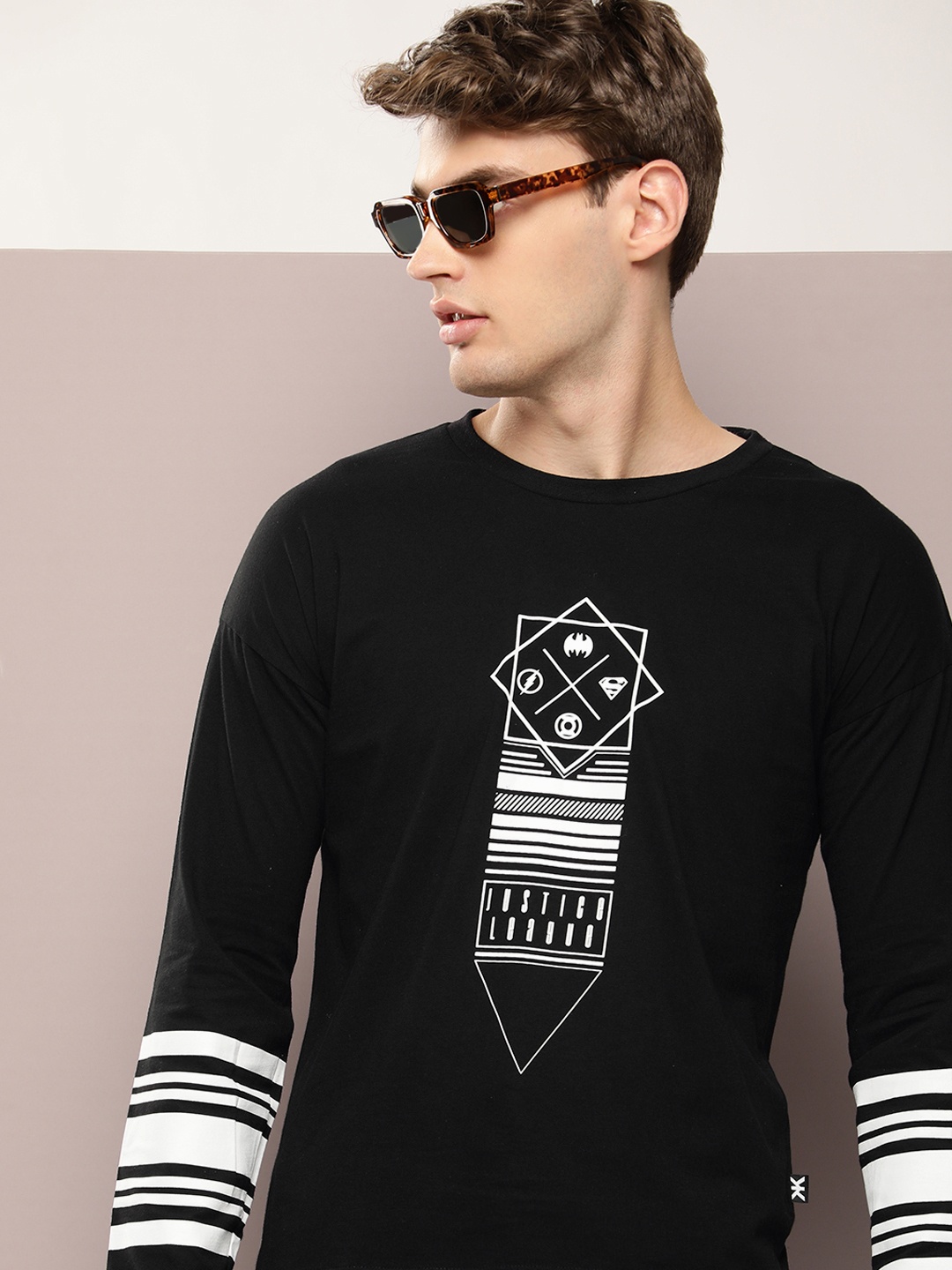 

Justice League Printed Drop-Shoulder Sleeves Pure Cotton T-shirt, Black