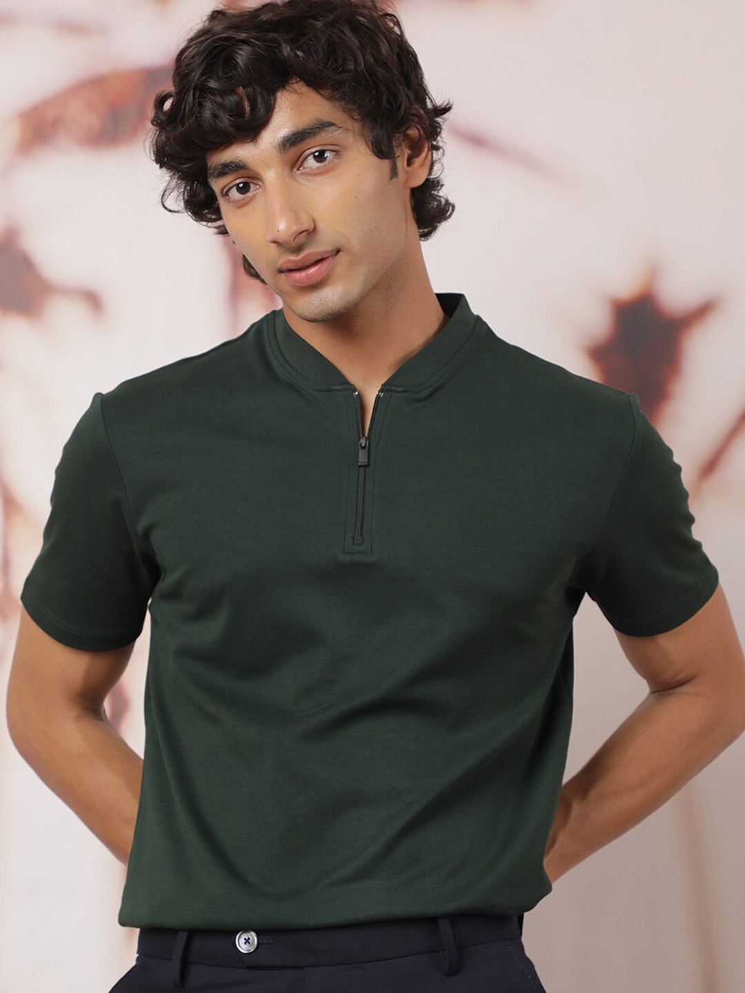 

RARE RABBIT Men Rings-4 Slim Fit Solid Polo Collar T-Shirt, Green