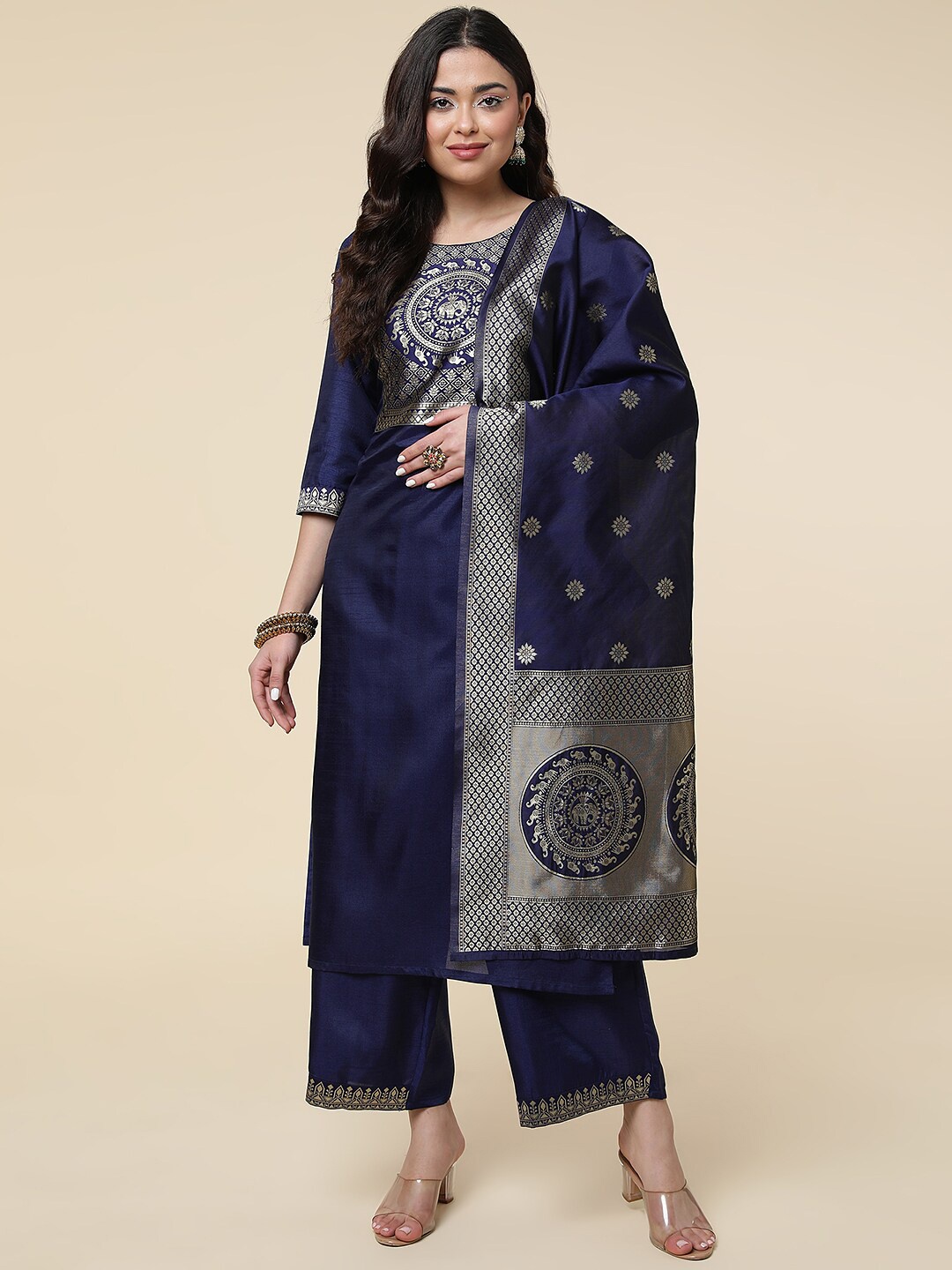 

J Turritopsis Women Blue Ethnic Motifs Printed Kurta with Palazzos & With Dupatta