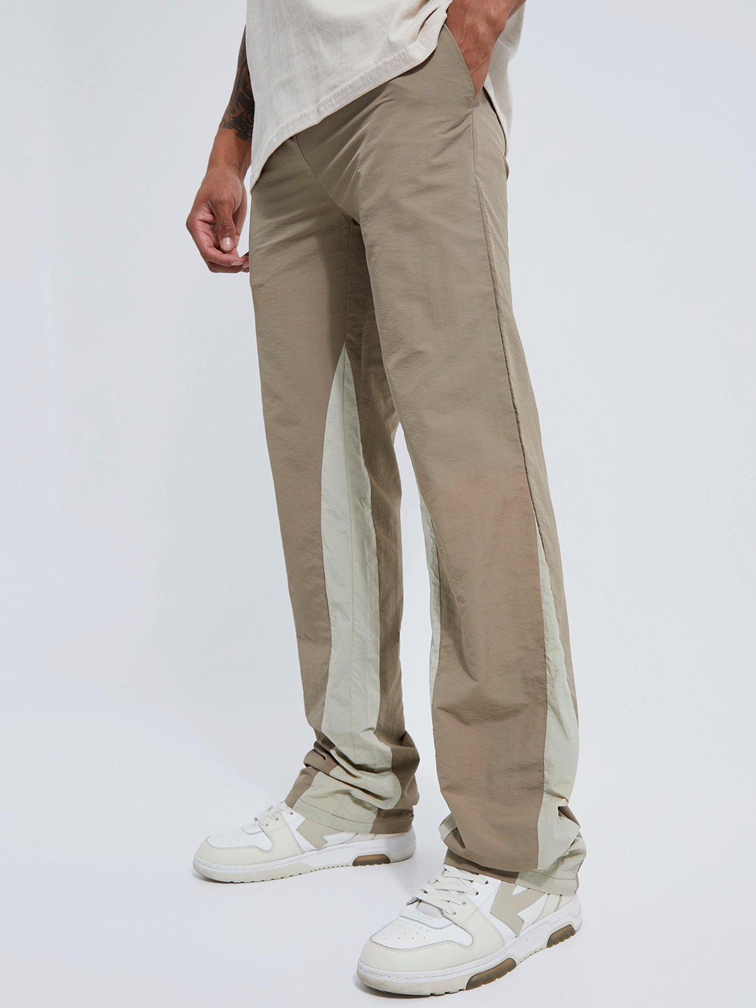 

boohooMAN Relaxed Fit Track Pants, Beige